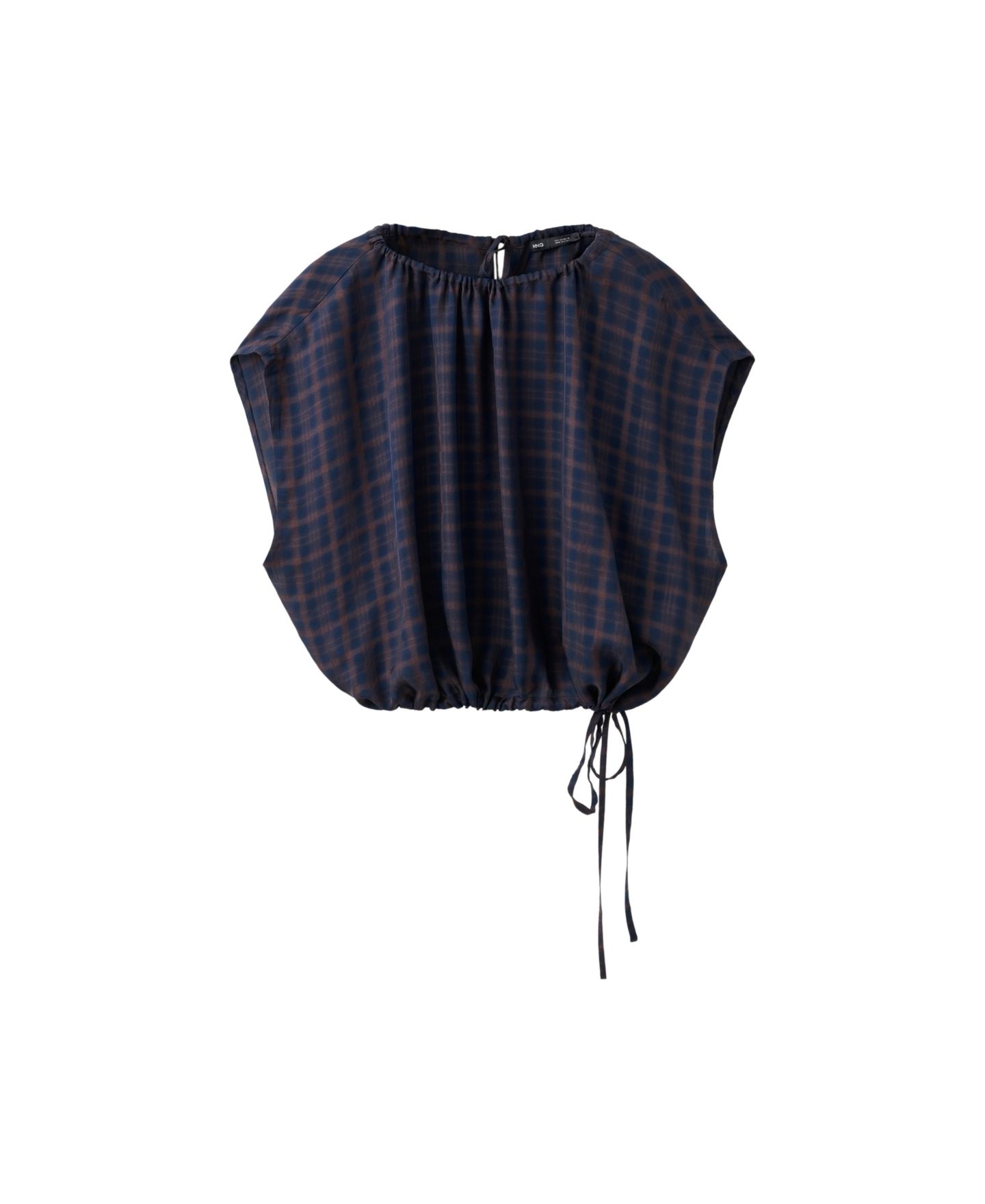 Женская блузка Mango Plaid Gathered Sleeveless, цвет: Синий — фото 1