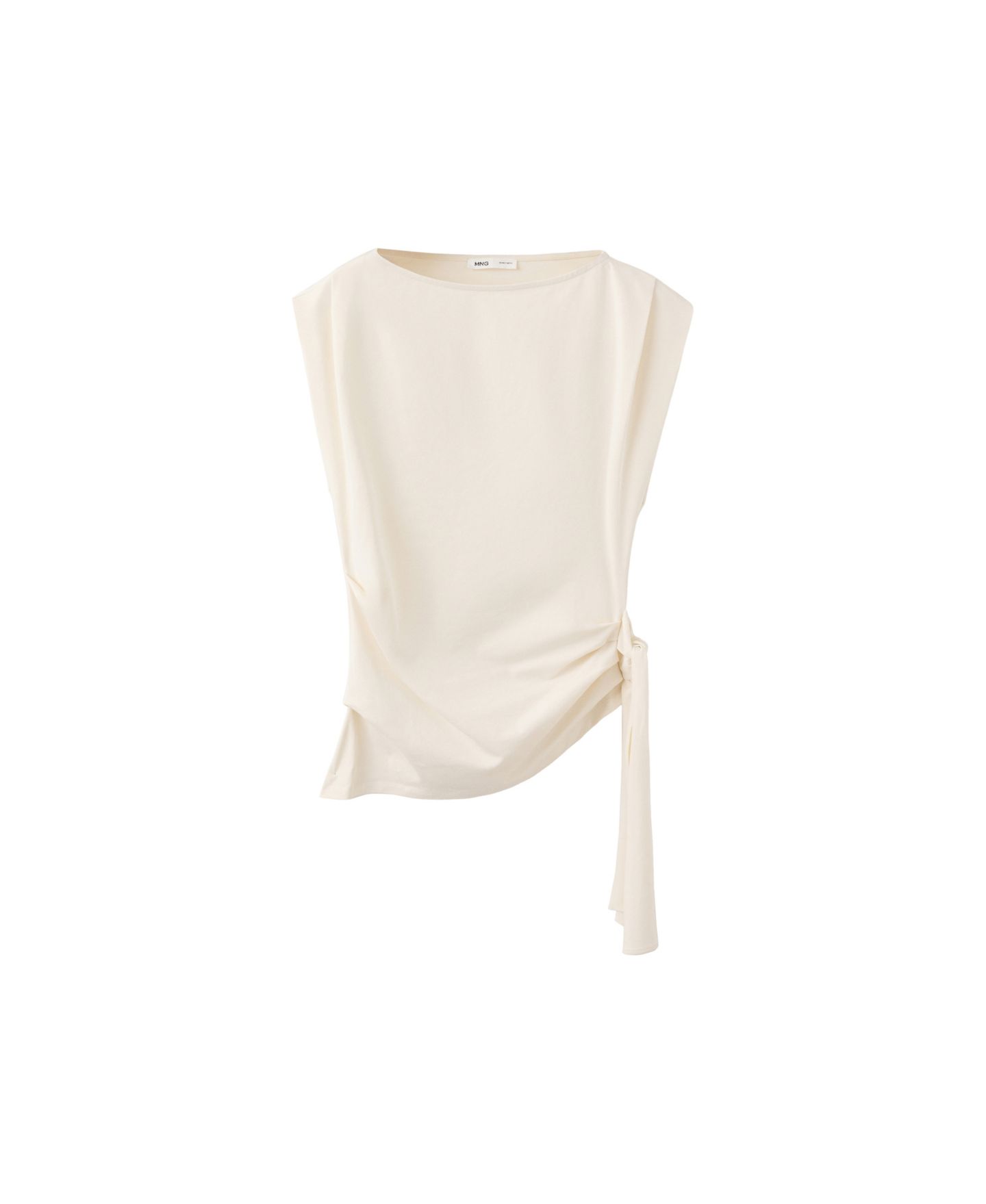 Женский топ Mango Asymmetrical Tie-Front Boat Neck Sleeveless, цвет: Экрю — фото 1