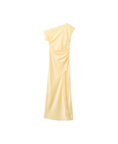 Женское платье Mango One Shoulder Asymmetrical Lace Details, цвет: Пастельный жёлтый