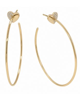 And Now This High Polished Cubic Zirconia Pave Heart C Hoop Earring, Gold Plate