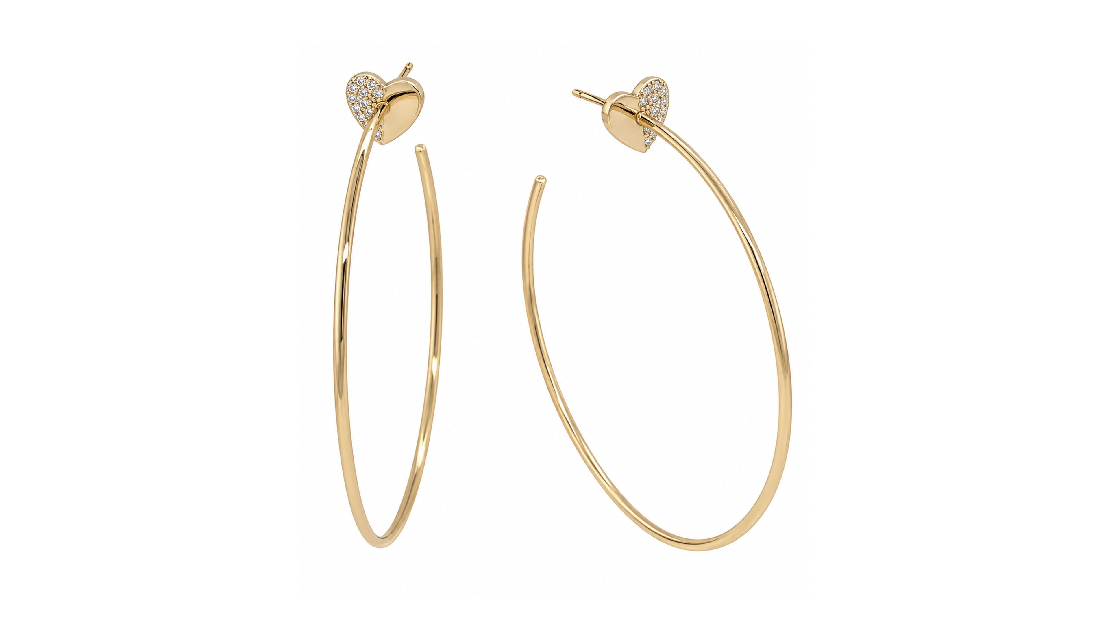And Now This High Polished Cubic Zirconia Pave Heart C Hoop Earring, Gold Plate