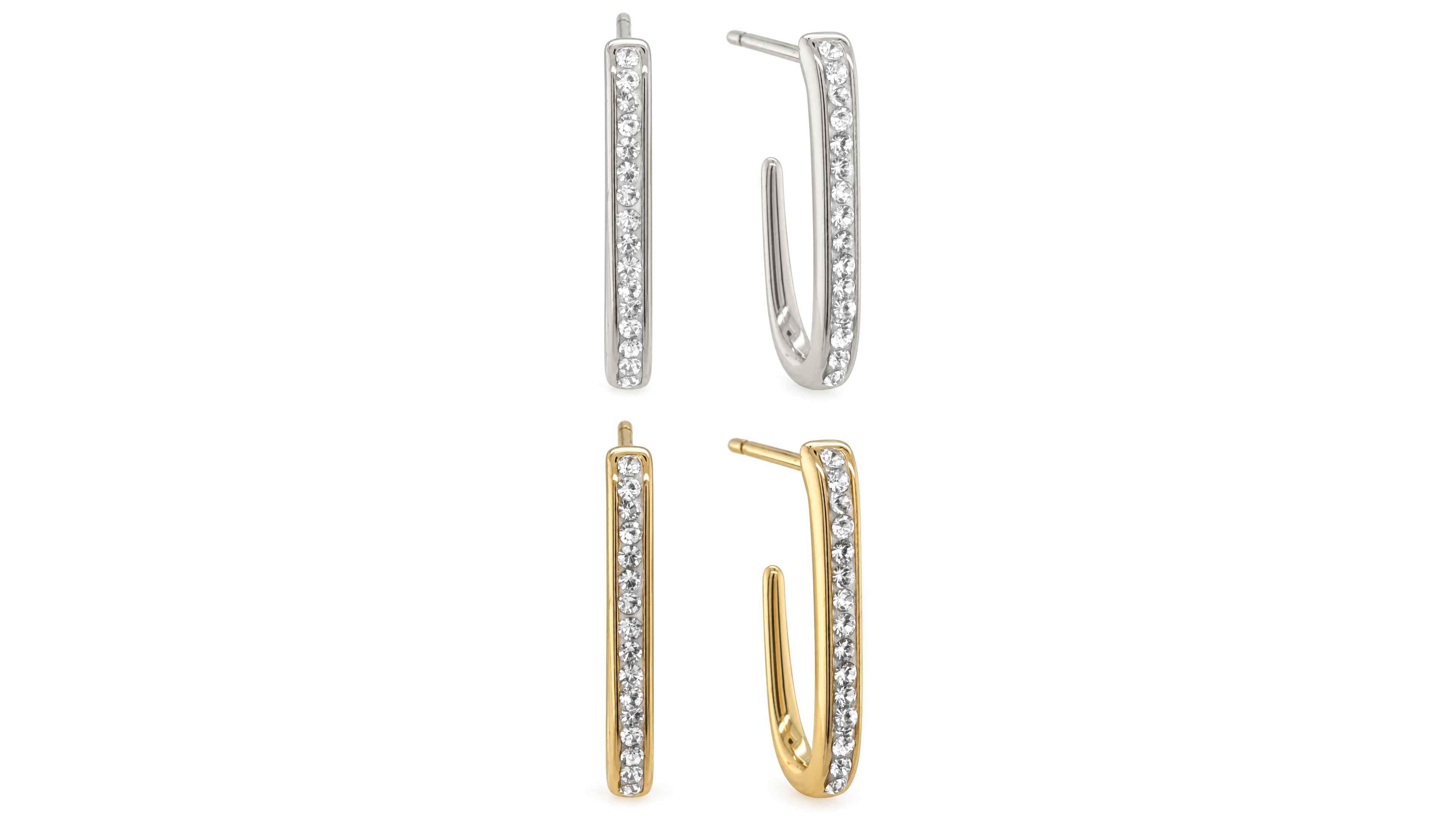 And Now This Crystal Duo J-Hoop Earrings in Silver Plate and Gold Plate