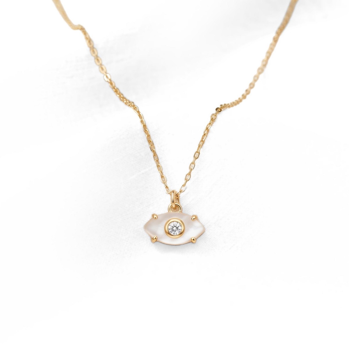 Etoielle Evil Eye Necklace in Enamel and Cz Gold Over Silver 18 inches Adjustable