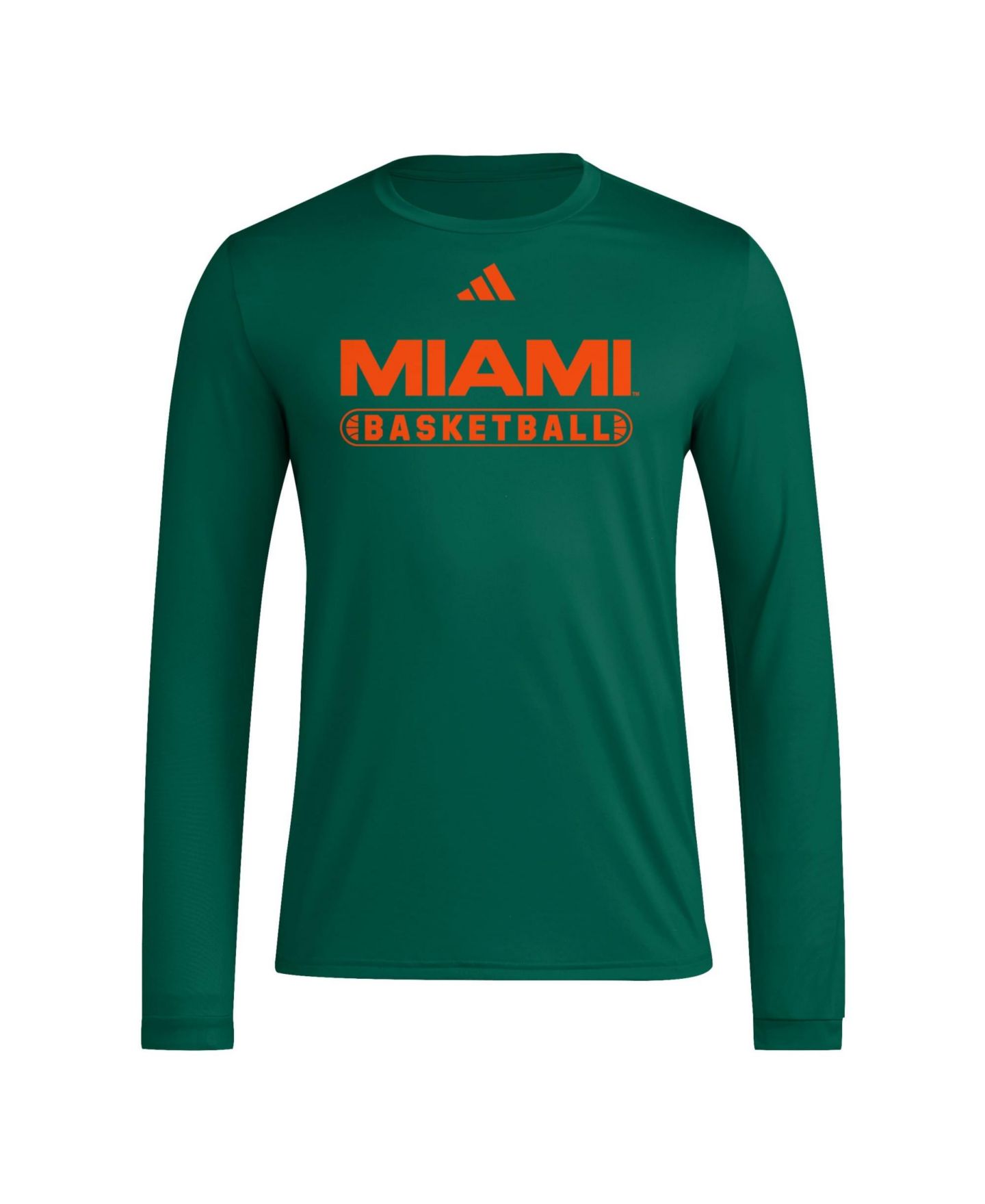Мужская футболка adidas Green Miami Hurricanes On-Court Pregame Long-Sleeve — фото 2