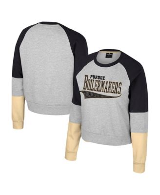 Women's Heather Gray Purdue Boilermakers Katinka Rhinestone Scoop Neck Pullover Sweatshirt
