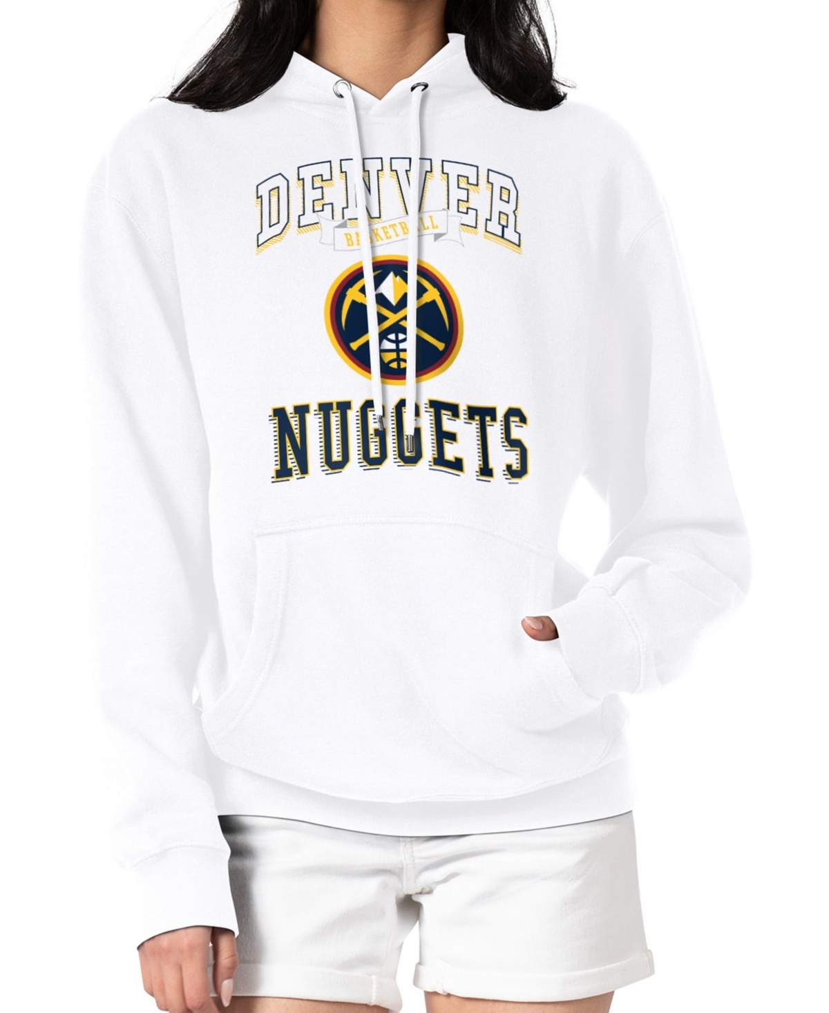G-iii 4Her by Carl Banks Women's White Denver Nuggets Graphic Fleece Pullover Hoodie - White