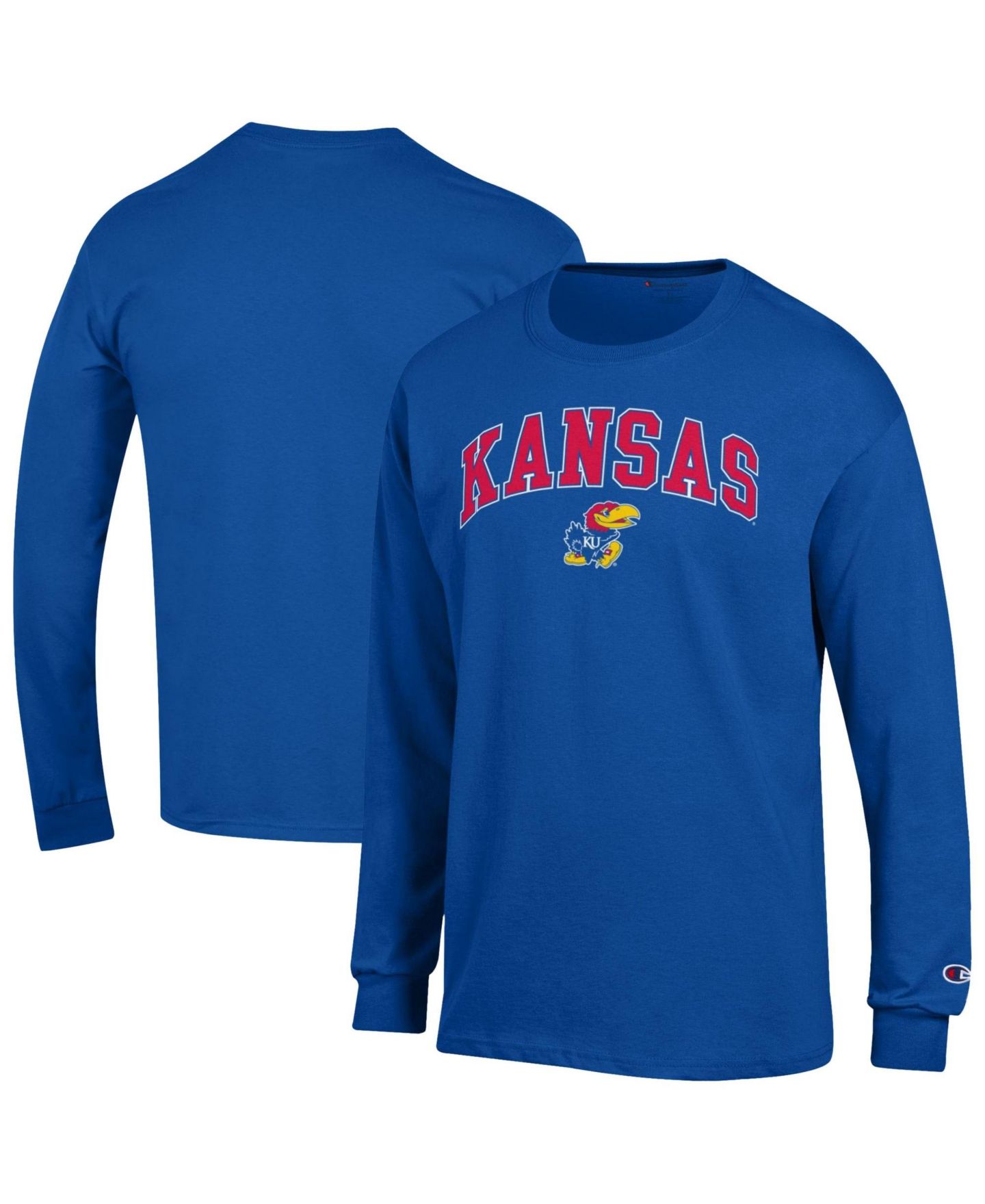 Мужская футболка Champion Royal Kansas Jayhawks Arch Over Logo Long-Sleeve — фото 1