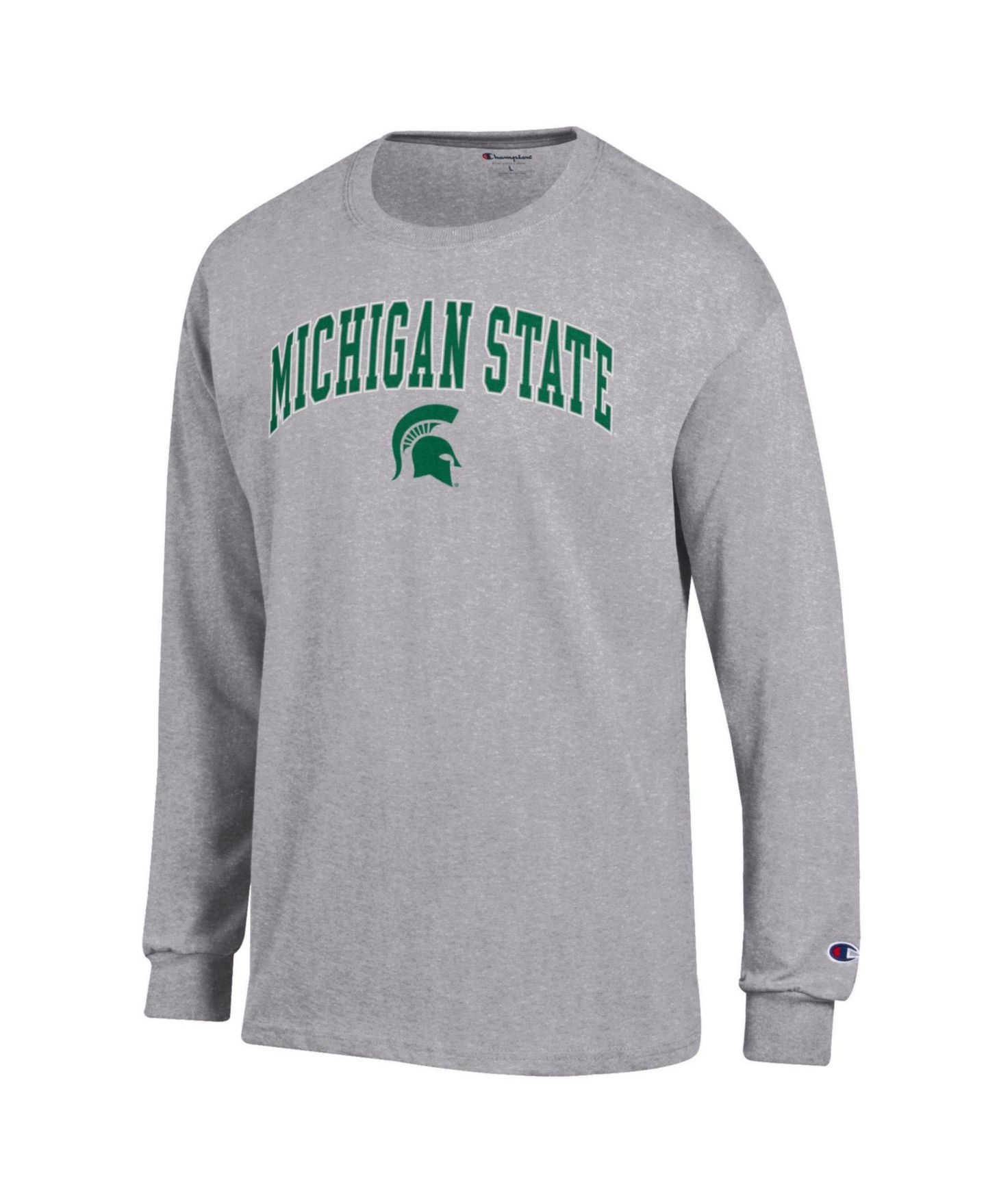 Мужская футболка Champion Heather Gray Michigan State Spartans Arch Over Logo Long-Sleeve — фото 2
