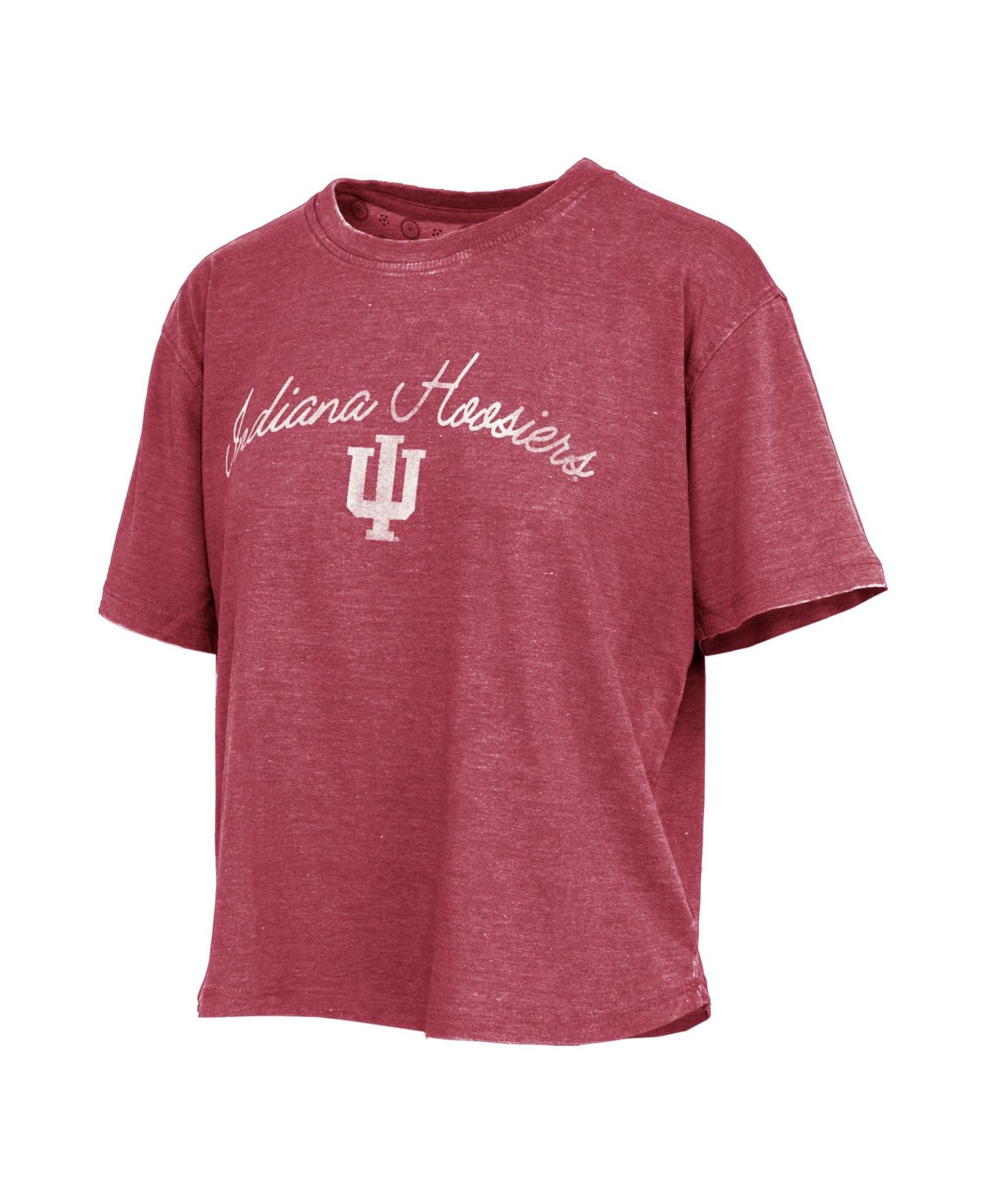 Женская футболка Pressbox Crimson Indiana Hoosiers Vintage Waist Length Script Over Logo — фото 2