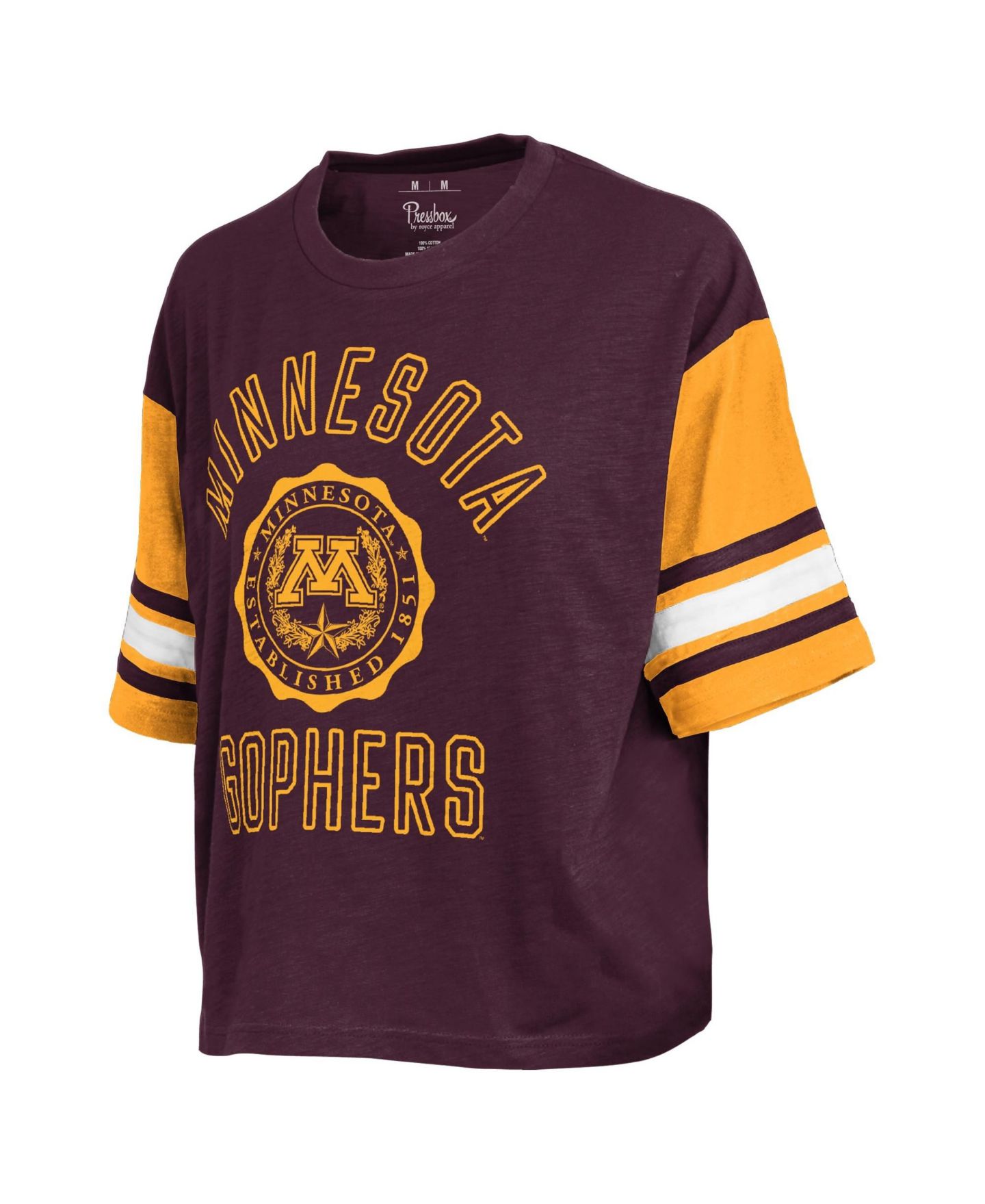 Женская футболка Pressbox Maroon Minnesota Golden Gophers Sunday Color block Seal Slub — фото 2