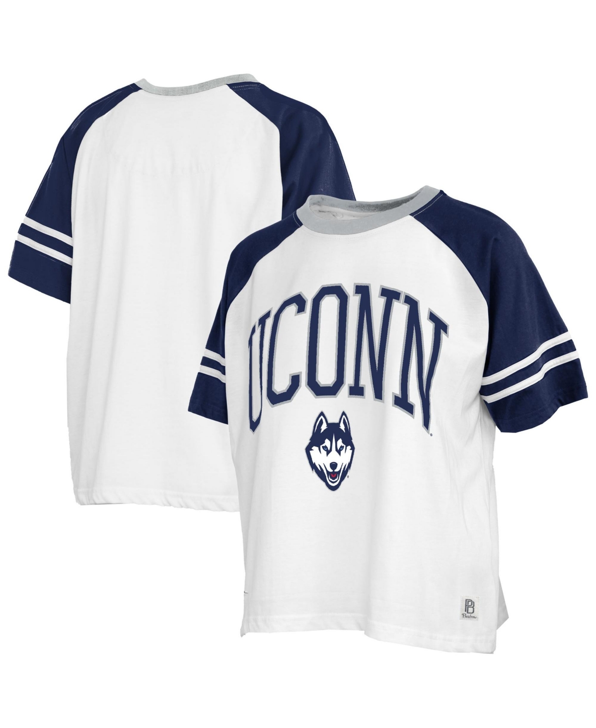 Pressbox Women's White UConn Huskies Sky Color block Slub T-Shirt - White, Navy