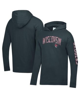 Comfort wash Men's Charcoal Wisconsin Badgers Long-Sleeve Hooded T-Shirt