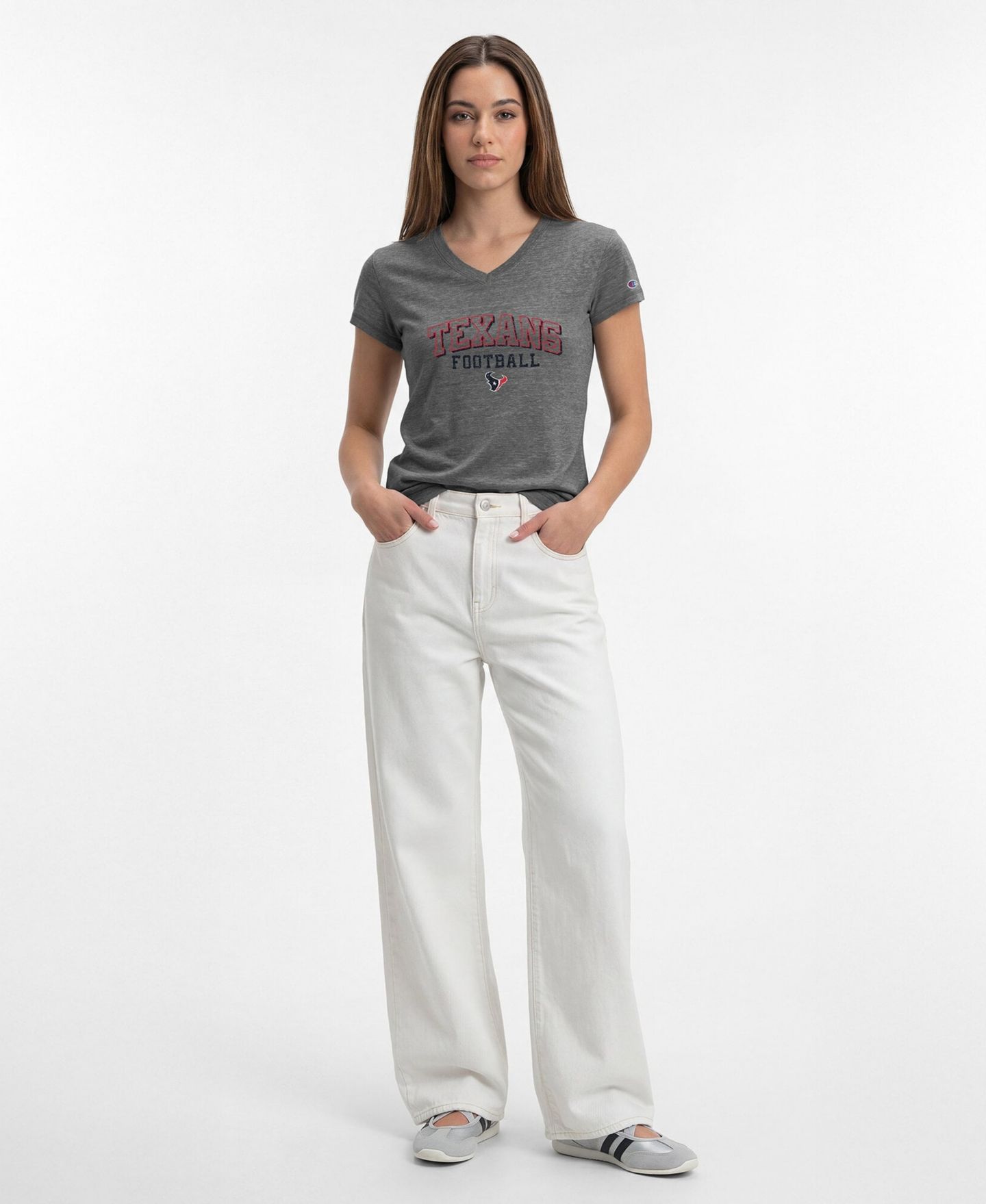 Женская футболка Champion Gray Houston Texans Triumph Tri-Blend V-Neck — фото 3