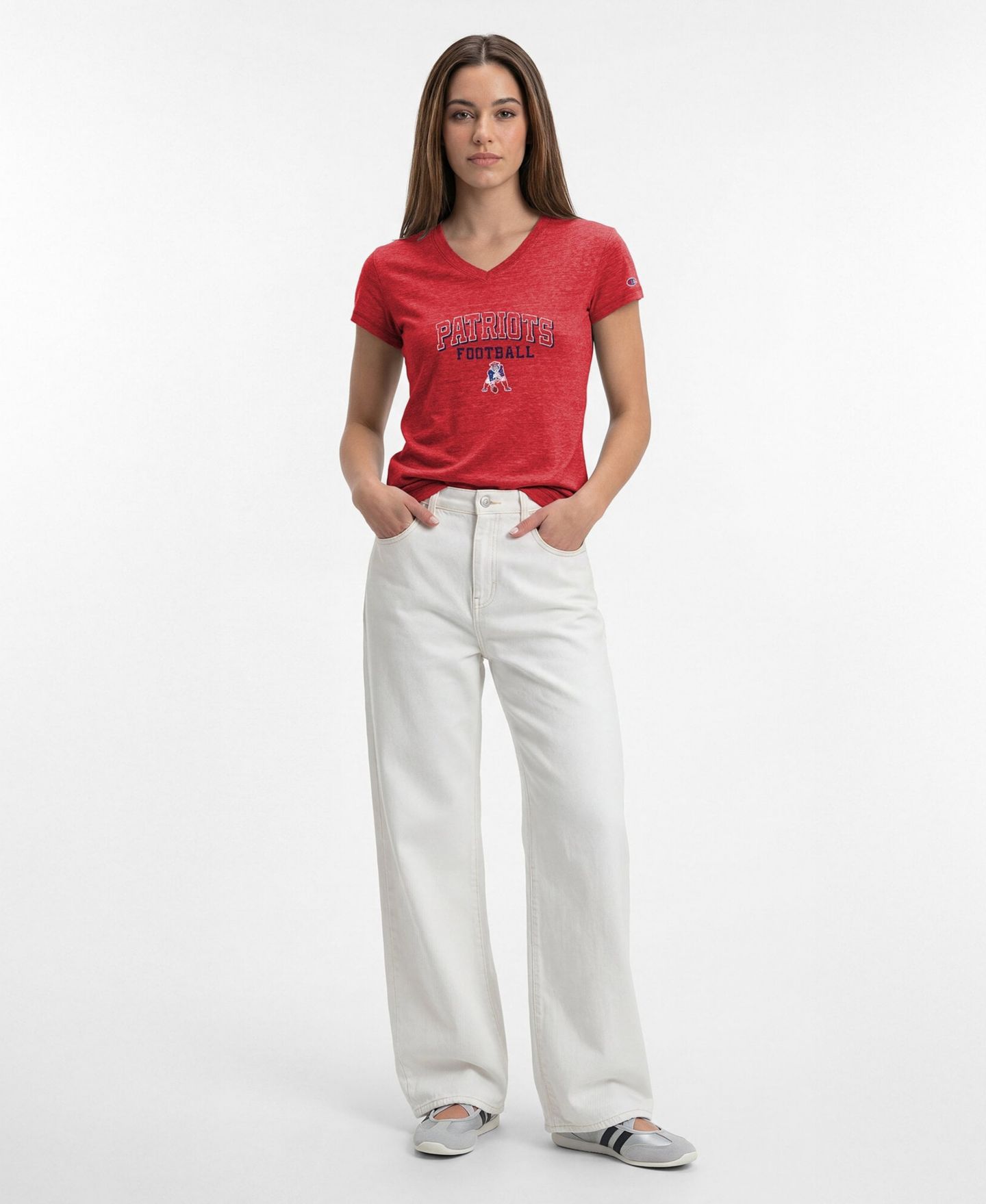 Женская футболка Champion Red New England Patriots Triumph Tri-Blend V-Neck — фото 3