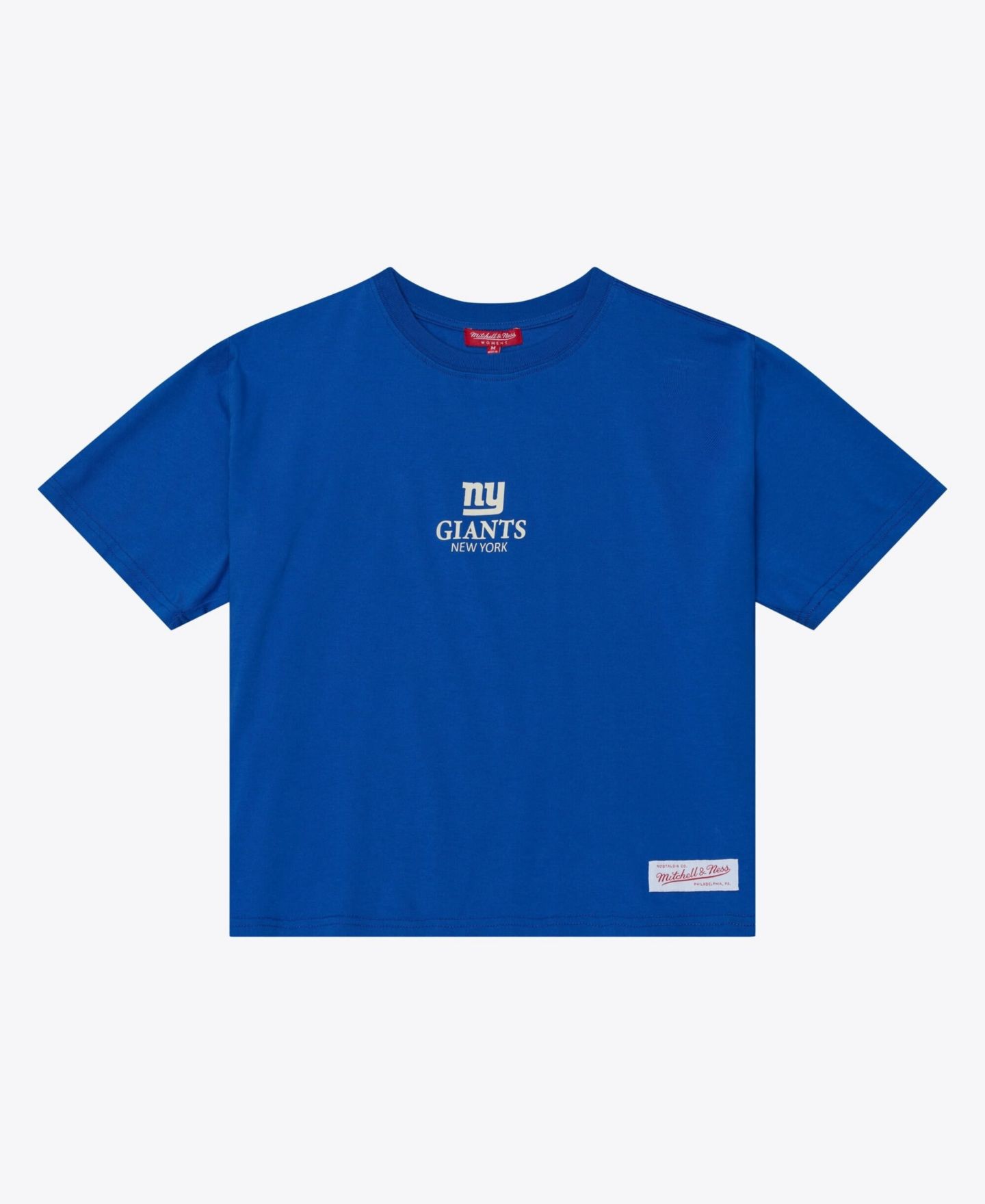 Женская футболка Mitchell & Ness Mitchell Ness Royal New York Giants Core Essentials Micro Logo Boxy Crop — фото 3