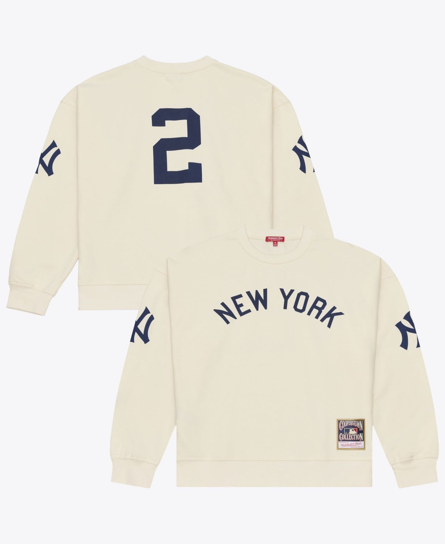 Женский свитер Mitchell & Ness Mitchell Ness Cream New York Yankees Name & Number Pullover — фото 1