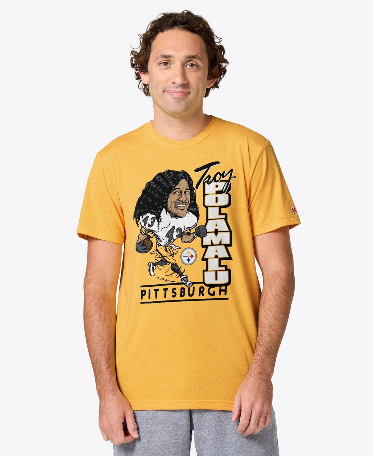 Homage Men's and Women's Troy Polamalu Gold Pittsburgh Steelers Caricature Player Graphic Tri-Blend T-Shirt - Gold