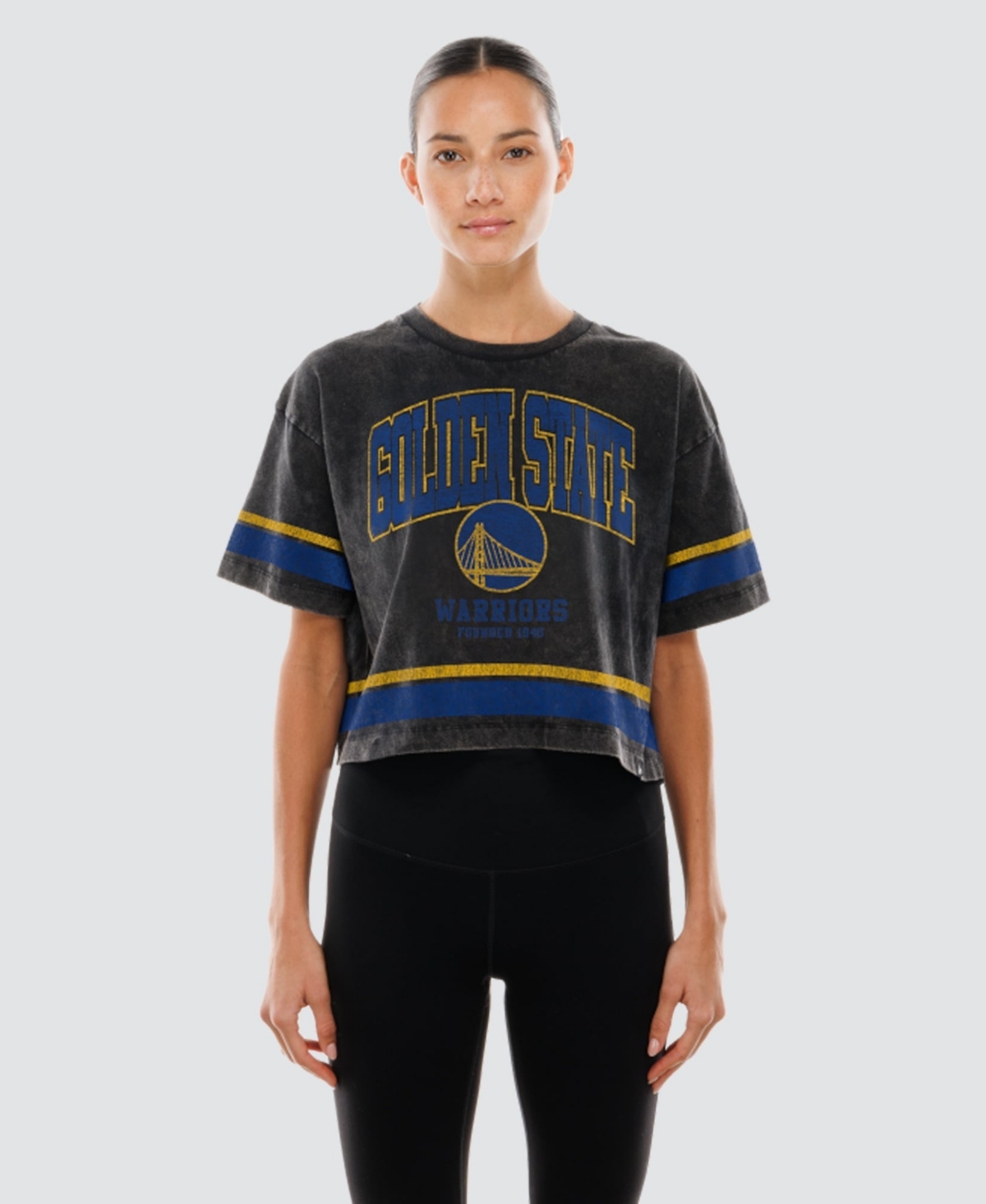 New Era Women's Black Golden State Warriors Cropped Boxy Mineral Wash T-Shirt - Black