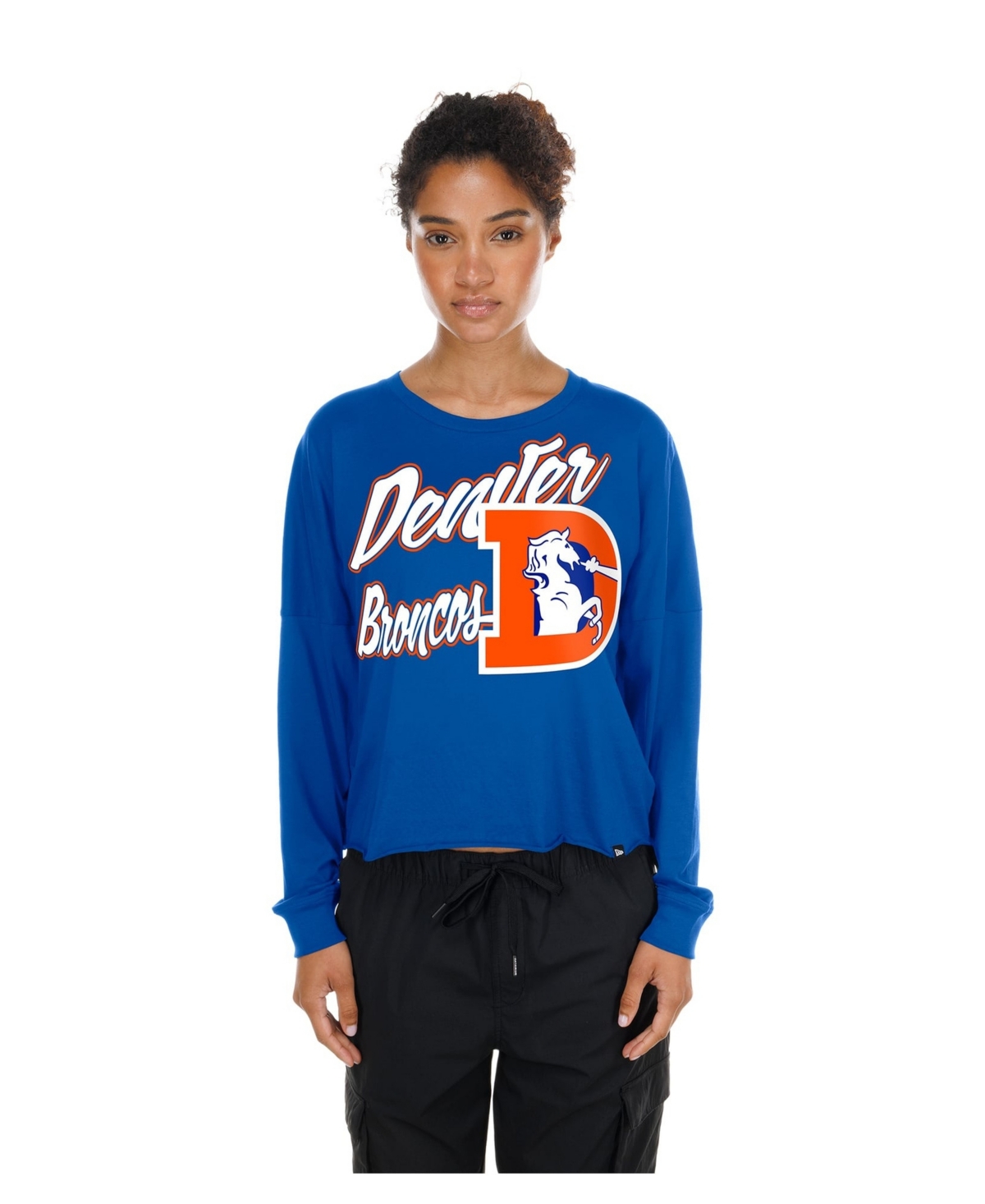 New Era Women's Royal Denver Broncos Cropped Oversized Long-Sleeve T-Shirt - Royal