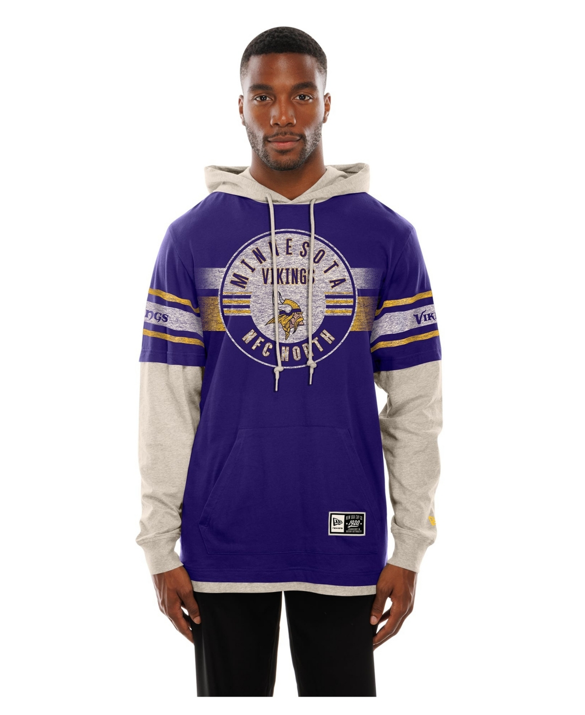 New Era Men's Purple Minnesota Vikings Twofer Layered Long-Sleeve Hooded T-Shirt - Purple