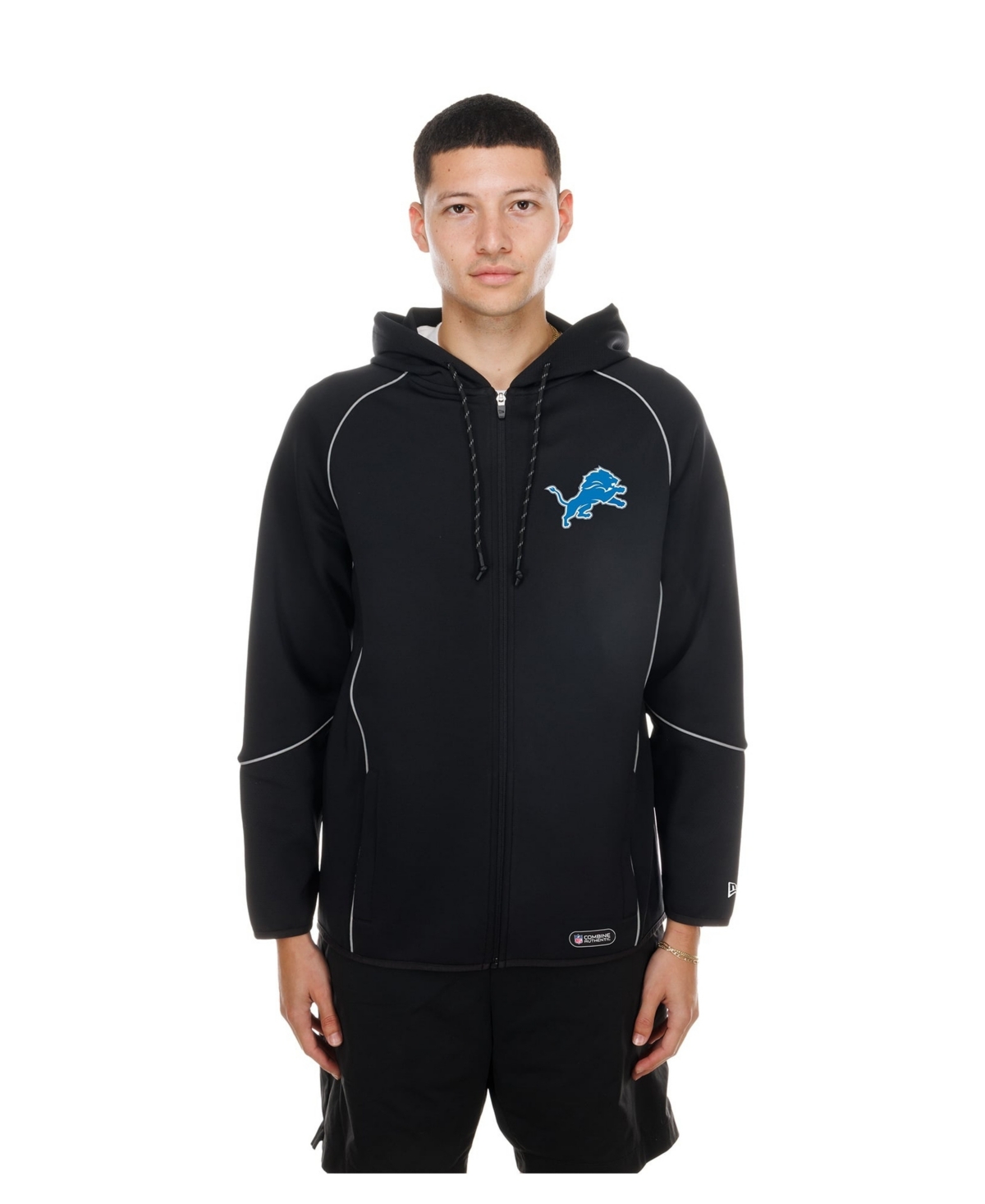 New Era Men's Black Detroit Lions Combine Authentic Raglan Full-Zip Hoodie - Black