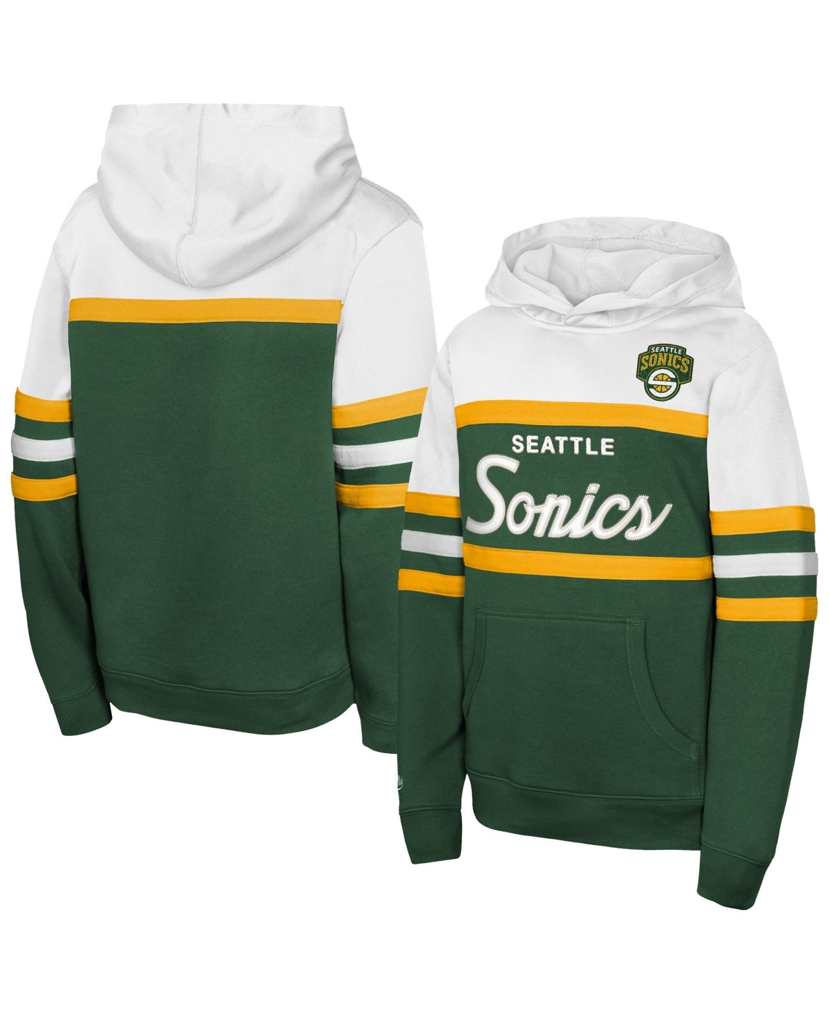 Mitchell & Ness Big Boys' and Girls' Green/White Seattle SuperSonics Vintage Head Coach Hoodie - Green, White
