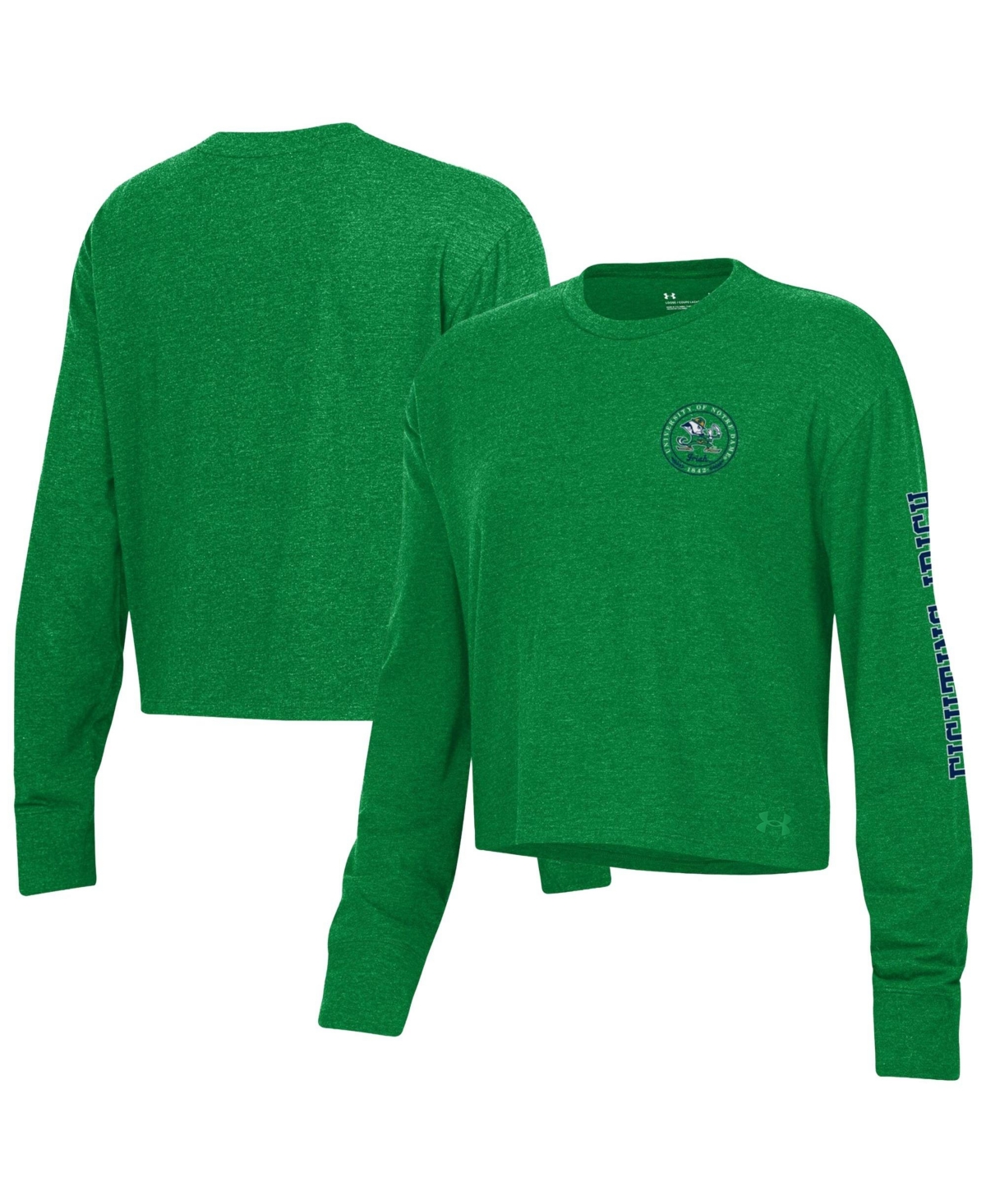 Under Armour Women's Green Notre Dame Fighting Irish Icon Sleeve Two-Hit Long-Sleeve Crop Top - Green