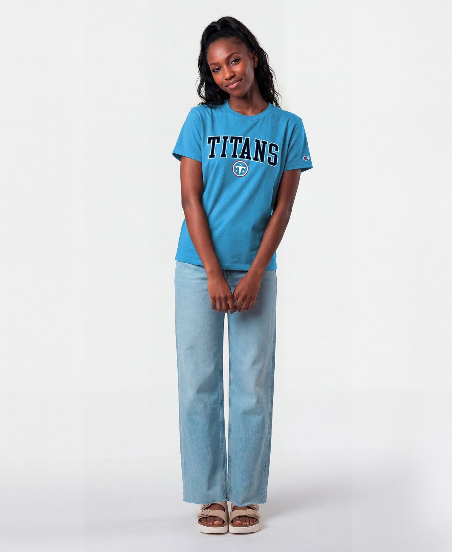 Женская футболка Champion Light Blue Tennessee Titans Arched Over Logo — фото 3