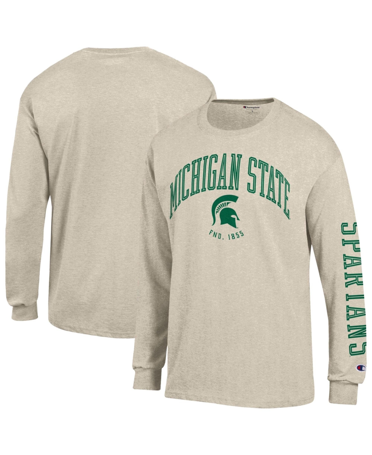 Champion Men's Heather Oatmeal Michigan State Spartans Neutral Arch Long-Sleeve T-Shirt - Oatmeal