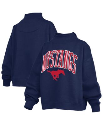 Women's Royal SMU Mustangs Oversized Slogan Fleece Mock Neck Sweatshirt