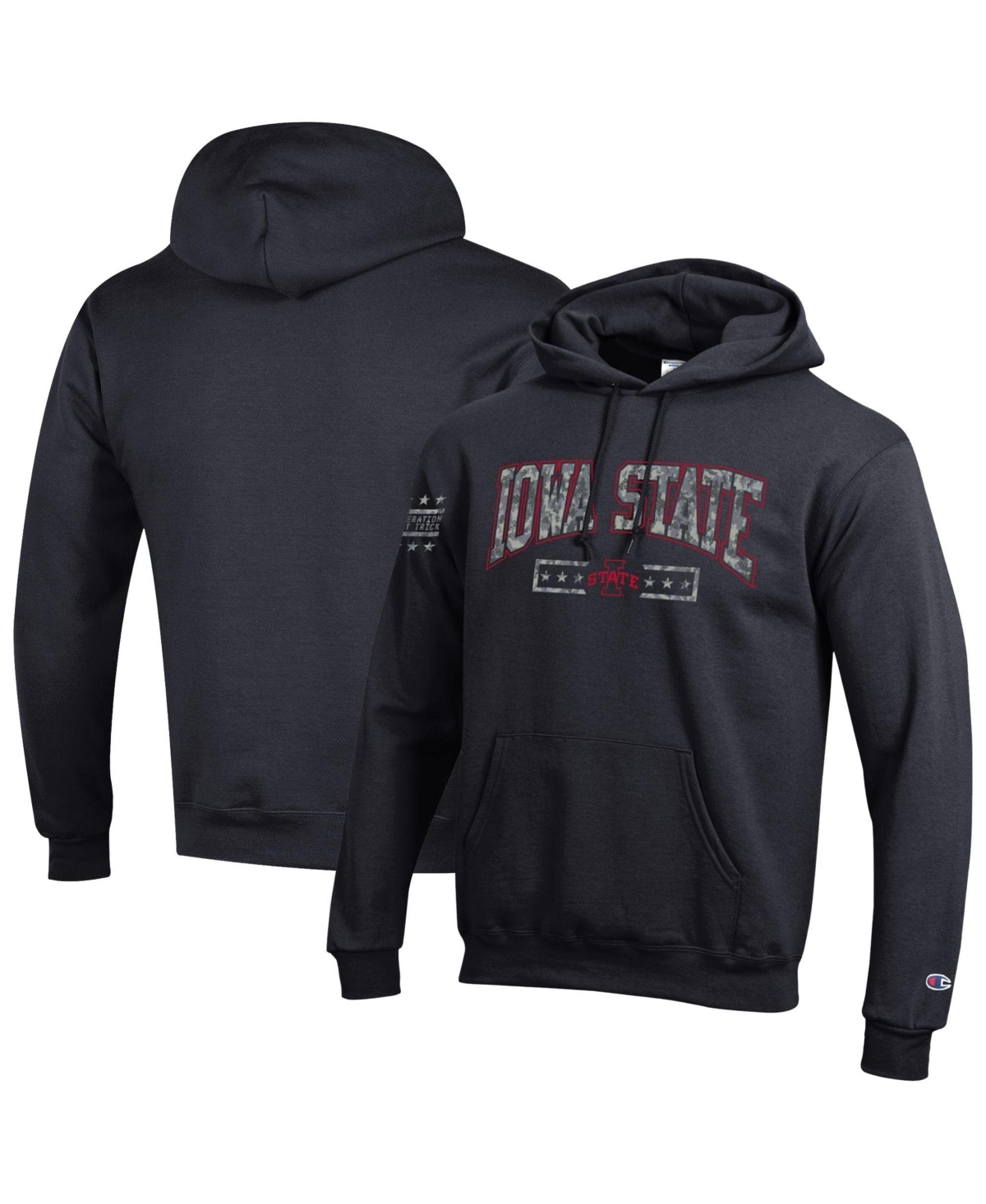 Champion Men's Black Iowa State Cyclones Operation Hat Trick Camo Script Power blend Fleece Hoodie - Black