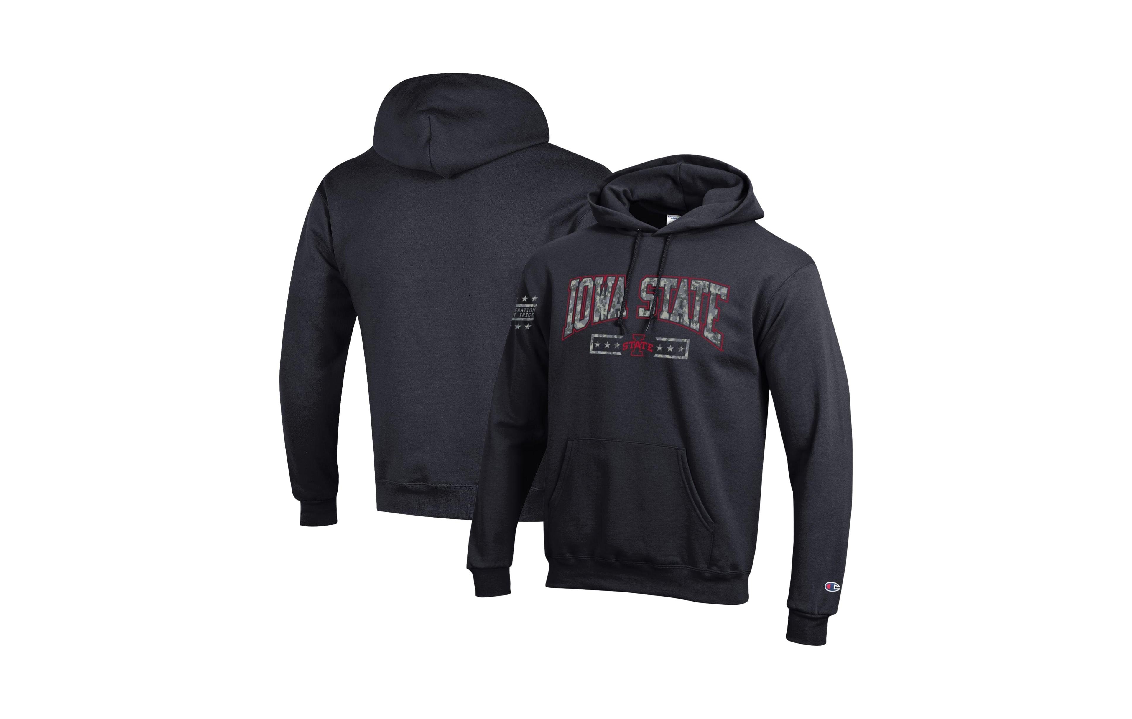 Champion Men's Black Iowa State Cyclones Operation Hat Trick Camo Script Power blend Fleece Hoodie