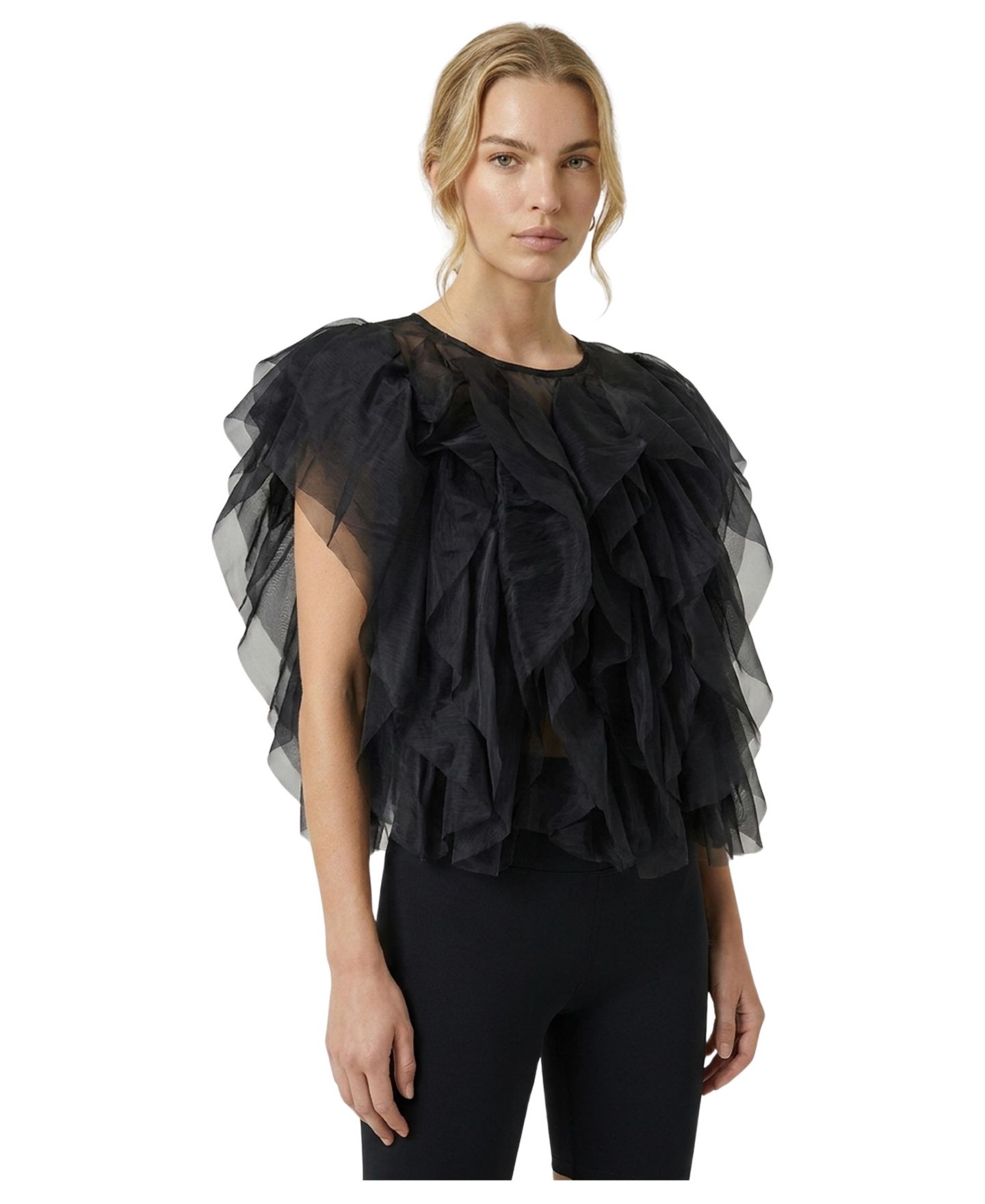 Женская блузка Modenaire Sleeveless Sheer Ruffled Tulle, цвет: Чёрный — фото 1