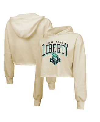 Women's Cream New York Liberty Circus Shot Drop Shoulder Tri-Blend Cropped Pullover Hoodie