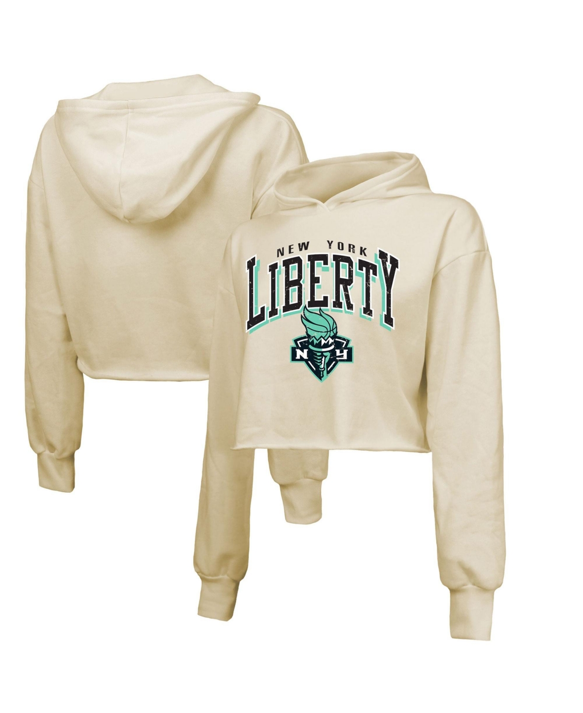 Majestic Threads Women's Cream New York Liberty Circus Shot Drop Shoulder Tri-Blend Cropped Pullover Hoodie - Cream