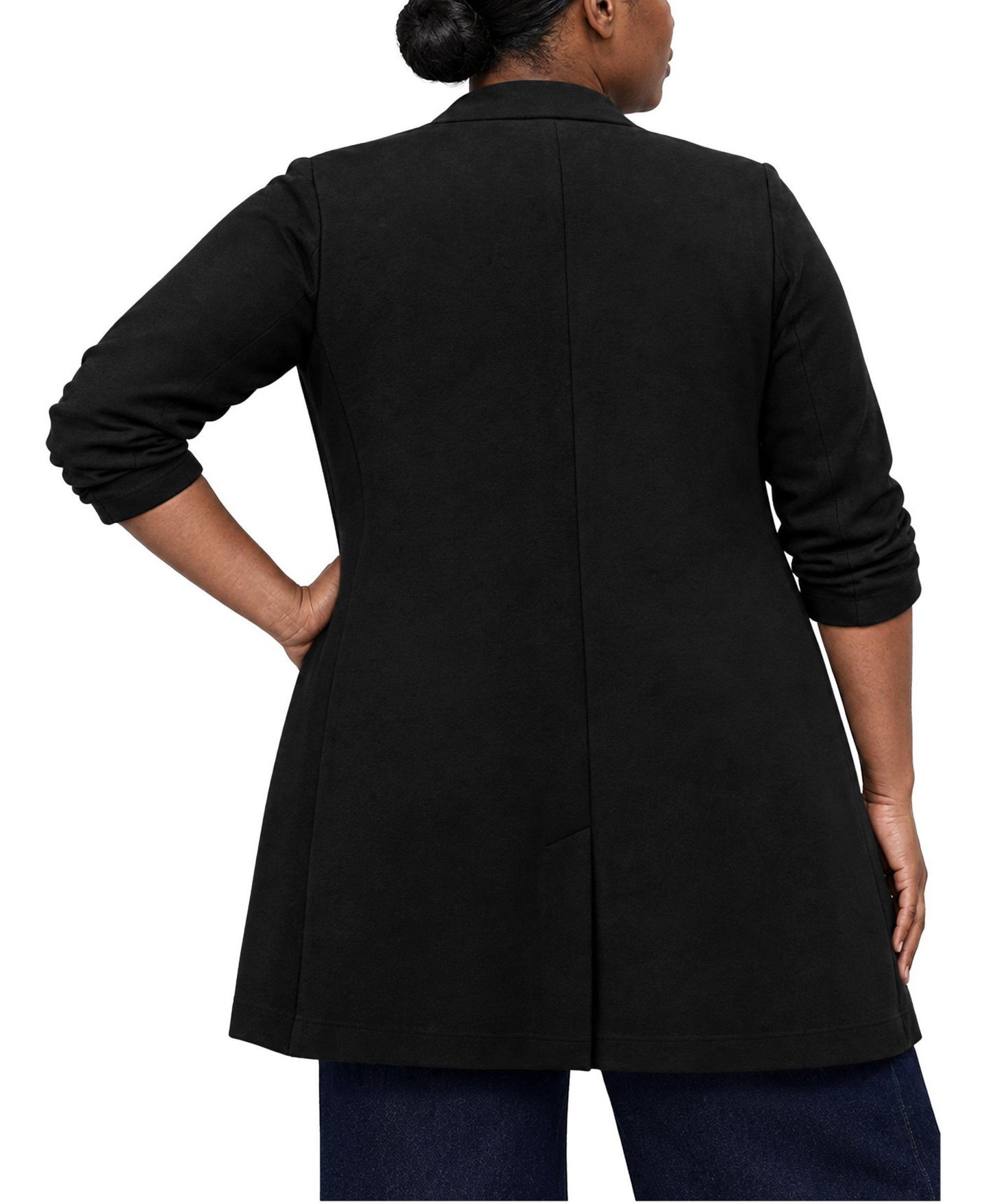 Женские куртки Torrid Plus Size Super Soft Ponte Duster, цвет: Глубокий чёрный — фото 3