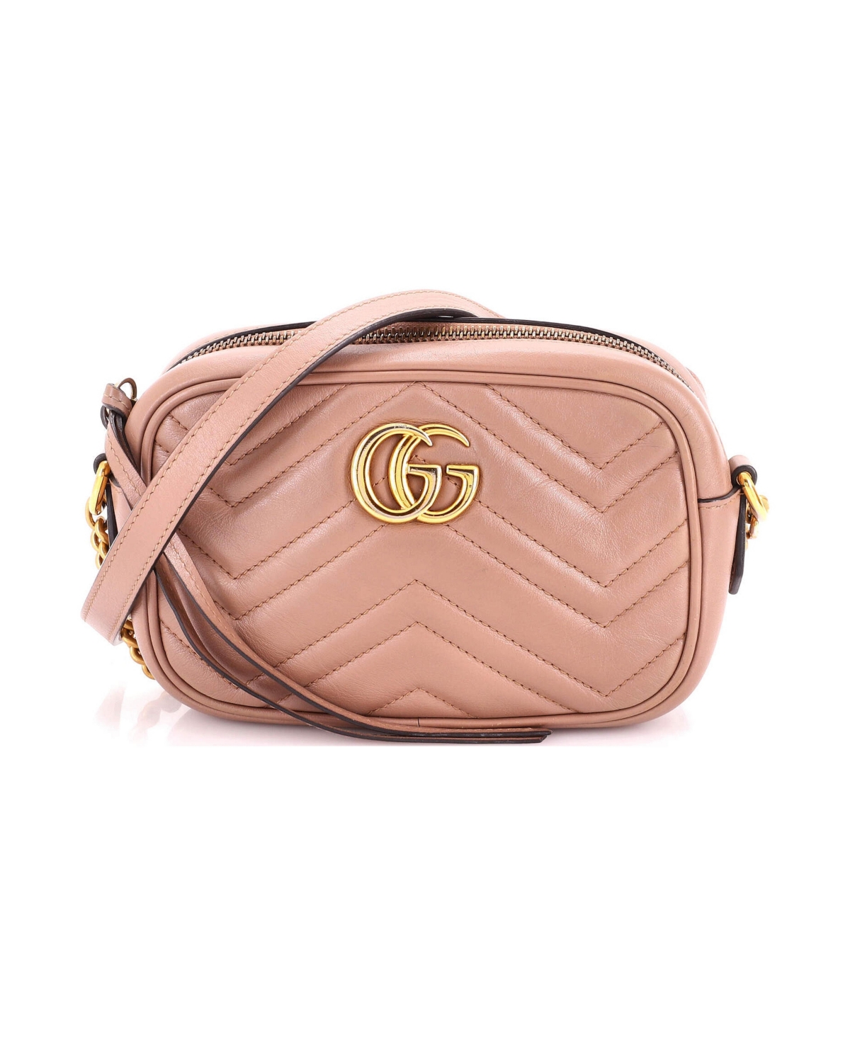 Pre-Owned Gucci Mini Gg Marmont Shoulder Bag Matelasse Leather - Natural