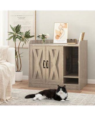 Cat Litter Box Enclosure, Hidden Litter Box Furniture with Divider, Indoor Cat House, Wooden Cat Washroom