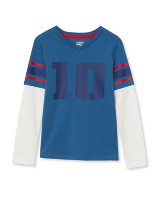 Boys' 4-20 Varsity Faux Two-Fer Sleeve V-Neck Graphic Tee