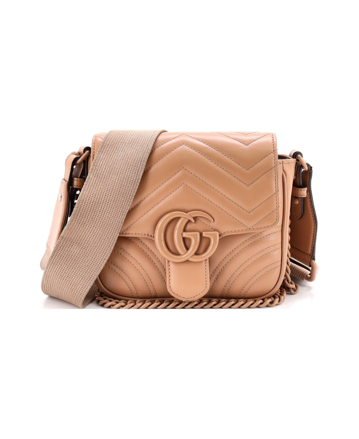 Pre-Owned Gucci Mini Gg Marmont Convertible Flap Shoulder Bag Matelasse Leather - Natural