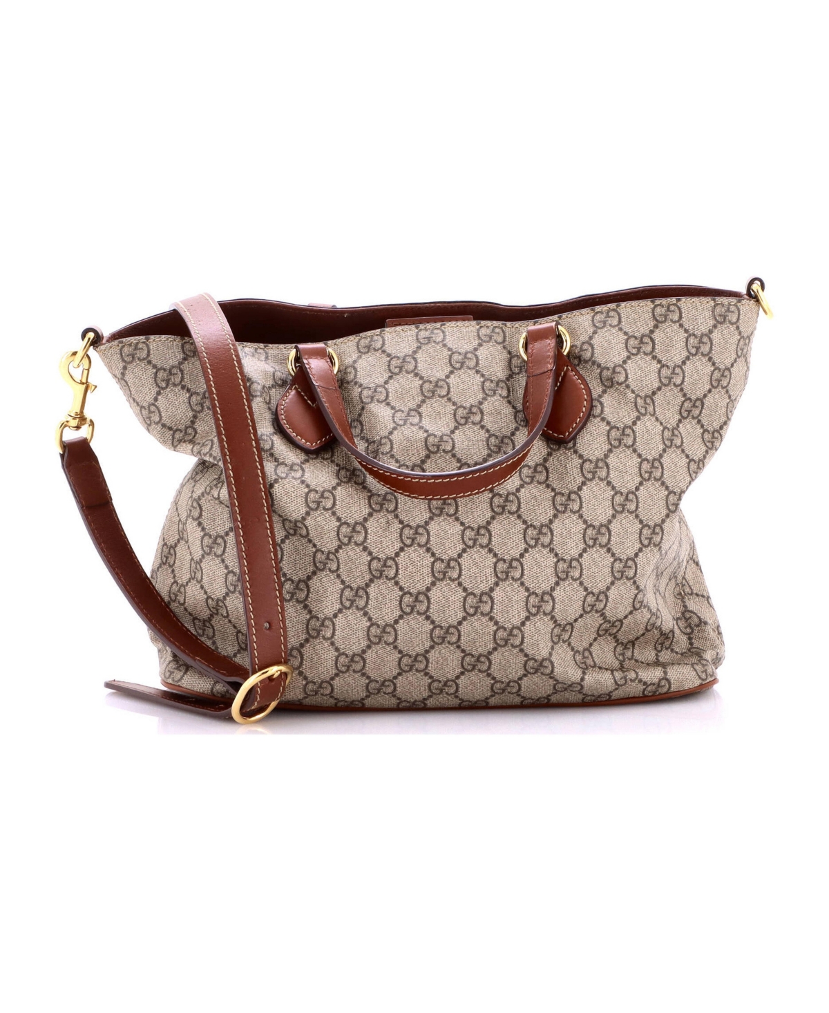 Pre-Owned Gucci Small Convertible Soft Tote Gg Coated Canvas with Leather - Brown