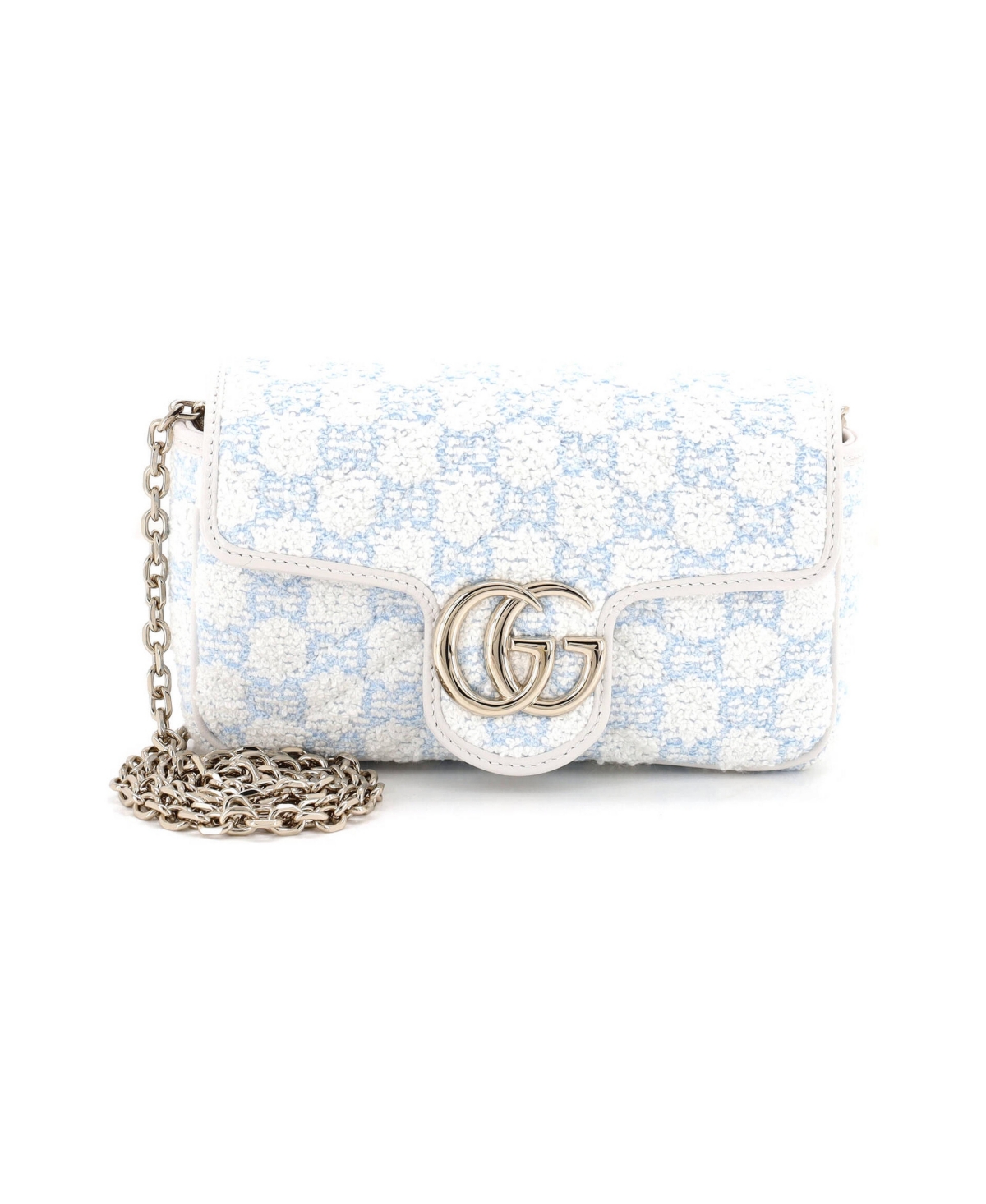 Pre-Owned Gucci Mini Gg Marmont Nm Flap Bag Matelasse Gg Boucle Tweed - Blue