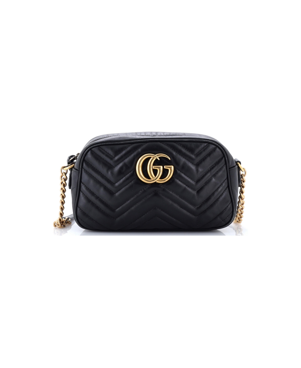 Pre-Owned Gucci Small Gg Marmont Shoulder Bag Matelasse Leather - Black