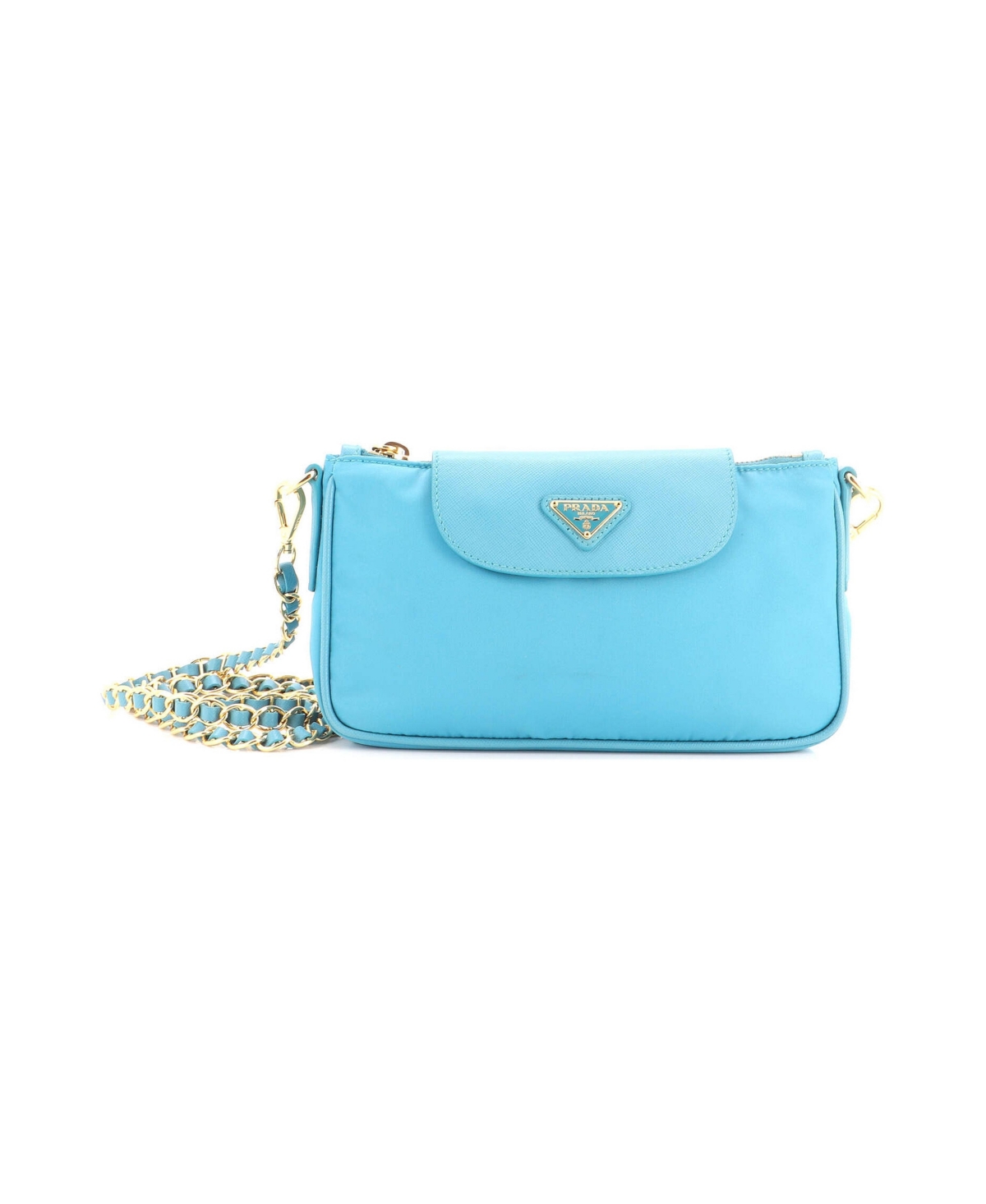 Pre-Owned Prada Small Chain Crossbody Bag Tessuto and Saffiano Leather - Blue
