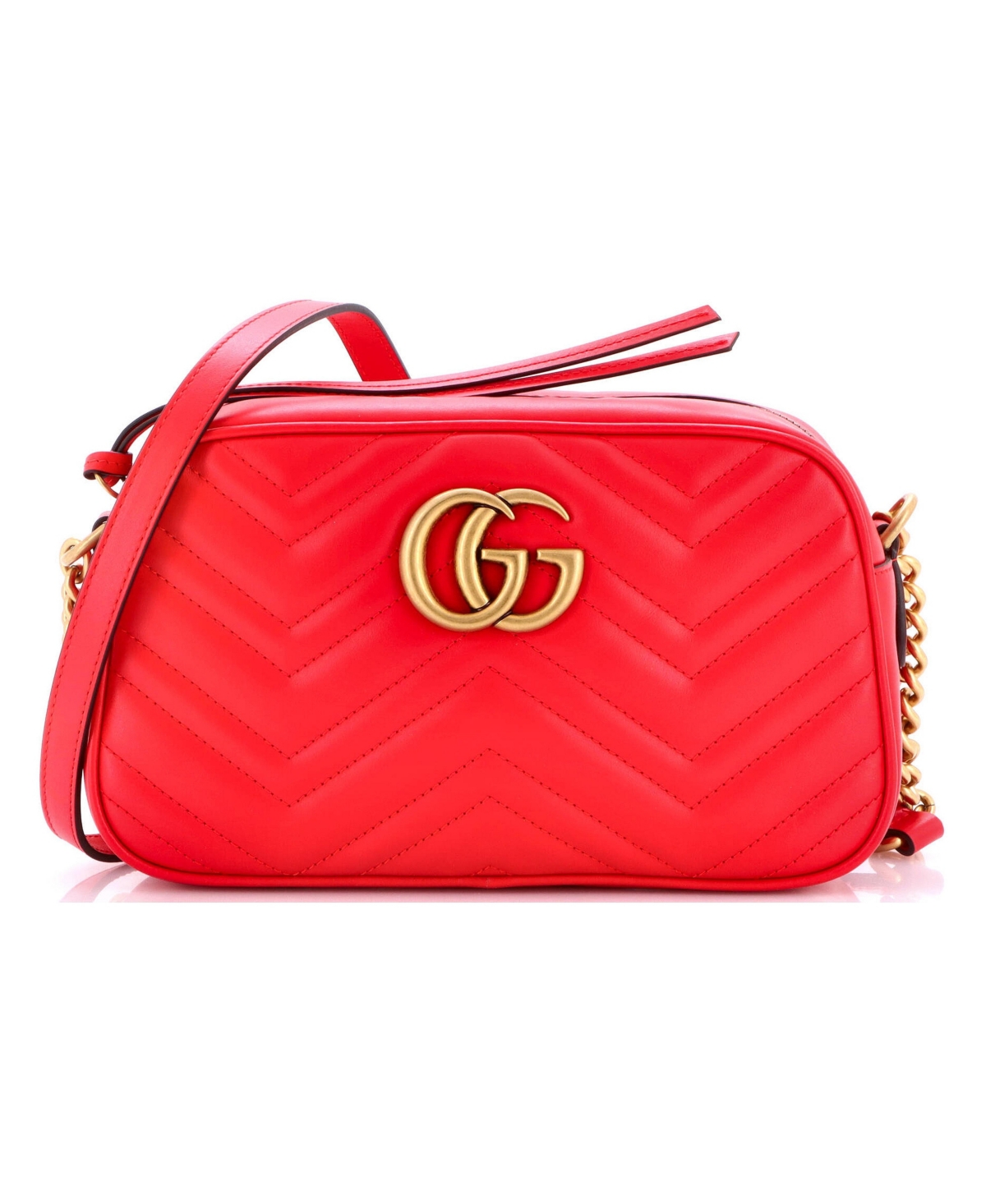 Pre-Owned Gucci Small Gg Marmont Shoulder Bag Matelasse Leather - Red