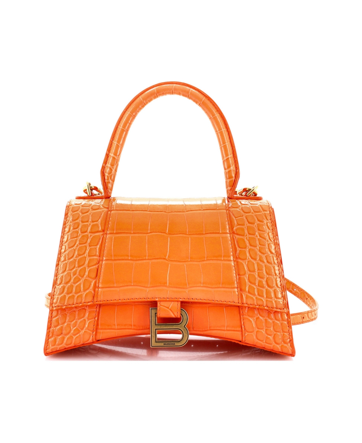 Pre-Owned Balenciaga Small Hourglass Top Handle Bag Embossed Leather - Orange