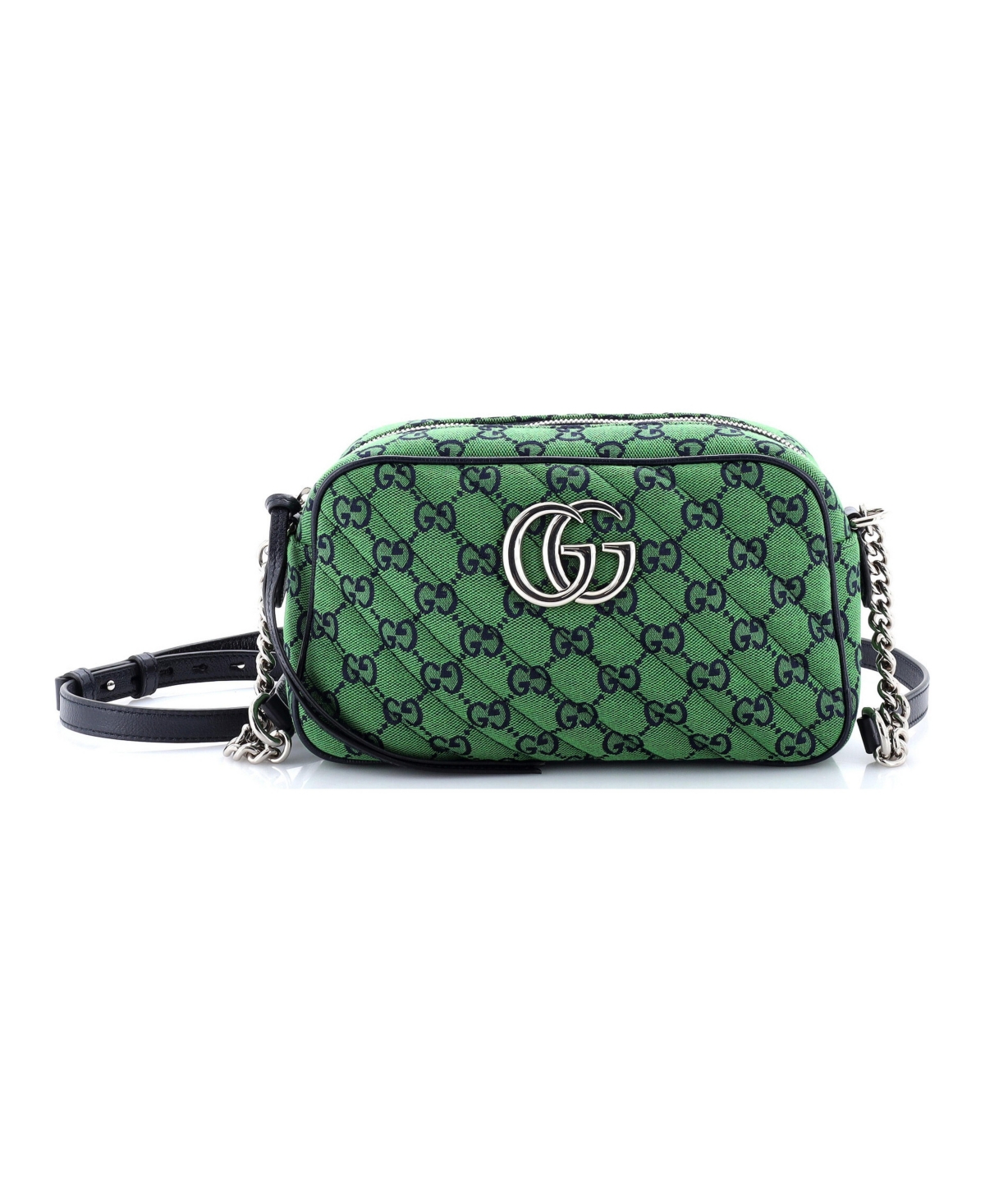 Pre-Owned Gucci Small Gg Marmont Shoulder Bag Diagonal Quilted Gg Canvas with Leather - Green
