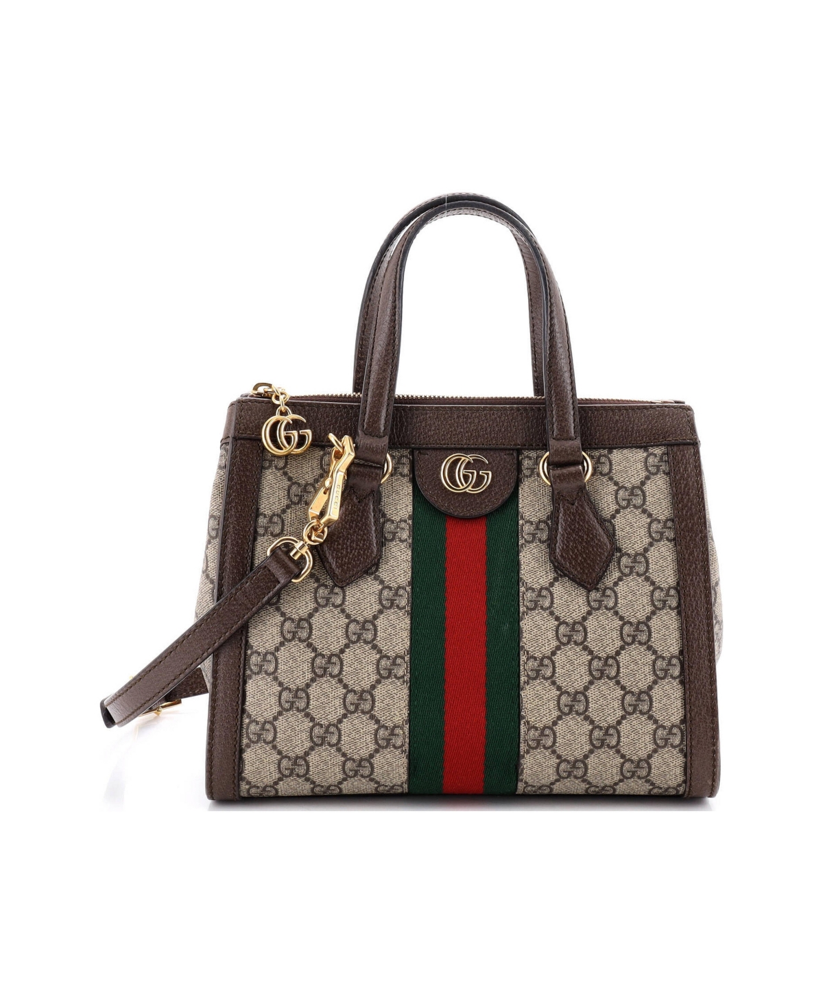 Pre-Owned Gucci Small Ophidia Top Handle Tote Gg Coated Canvas - Brown
