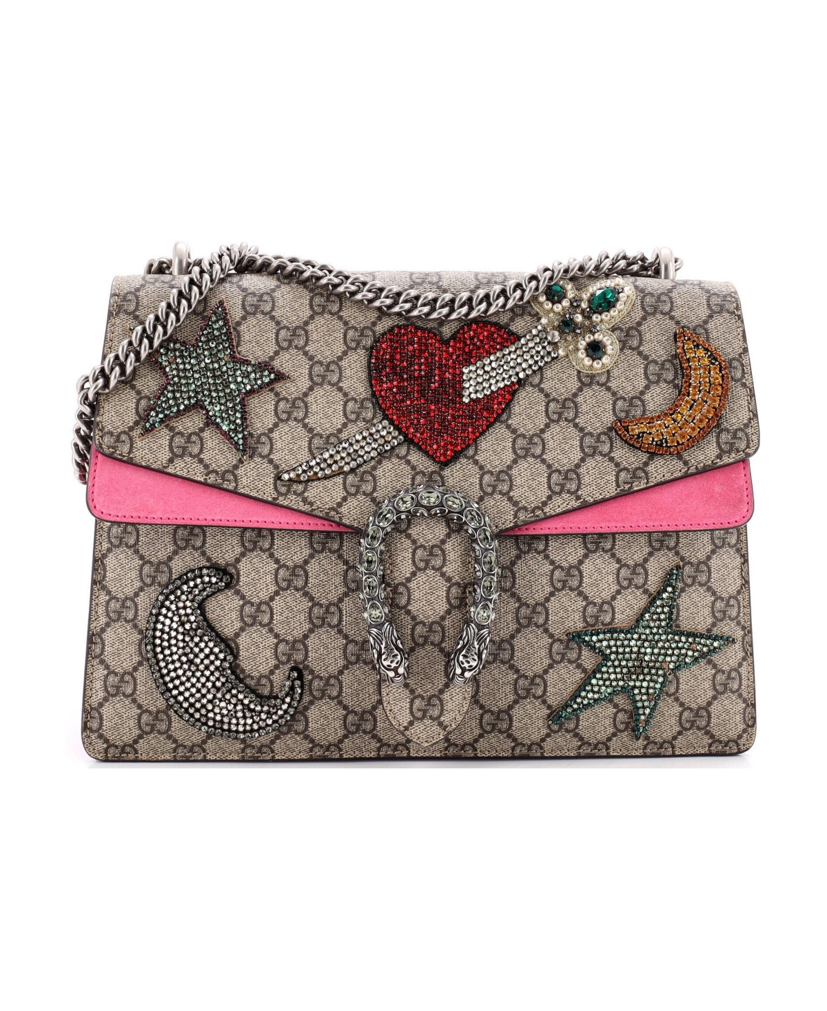 Pre-Owned Gucci Medium Dionysus Bag Embellished Gg Coated Canvas - Pink
