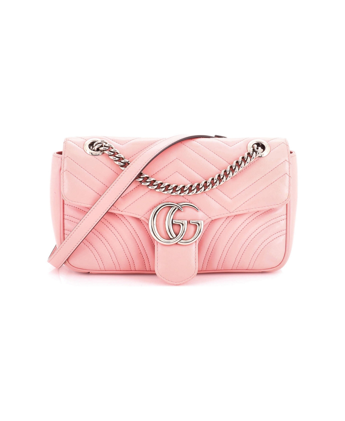 Pre-Owned Gucci Small Gg Marmont Flap Bag Matelasse Leather - Pink